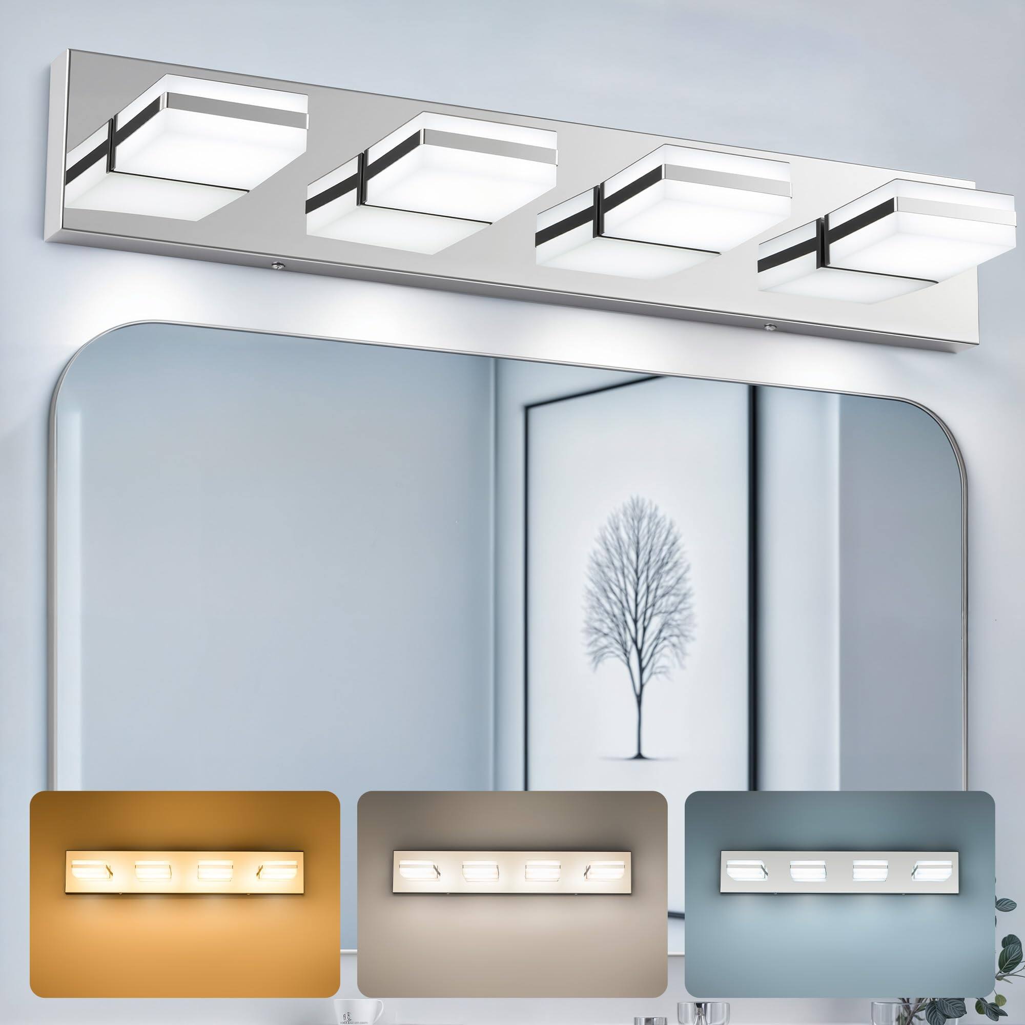 Front. Comfort Essence - Bathroom Vanity Light Fixture Modern Led cct Adjustable Lights With Memory Function Rotatable Shades Wall L - Chrome 4-Light.