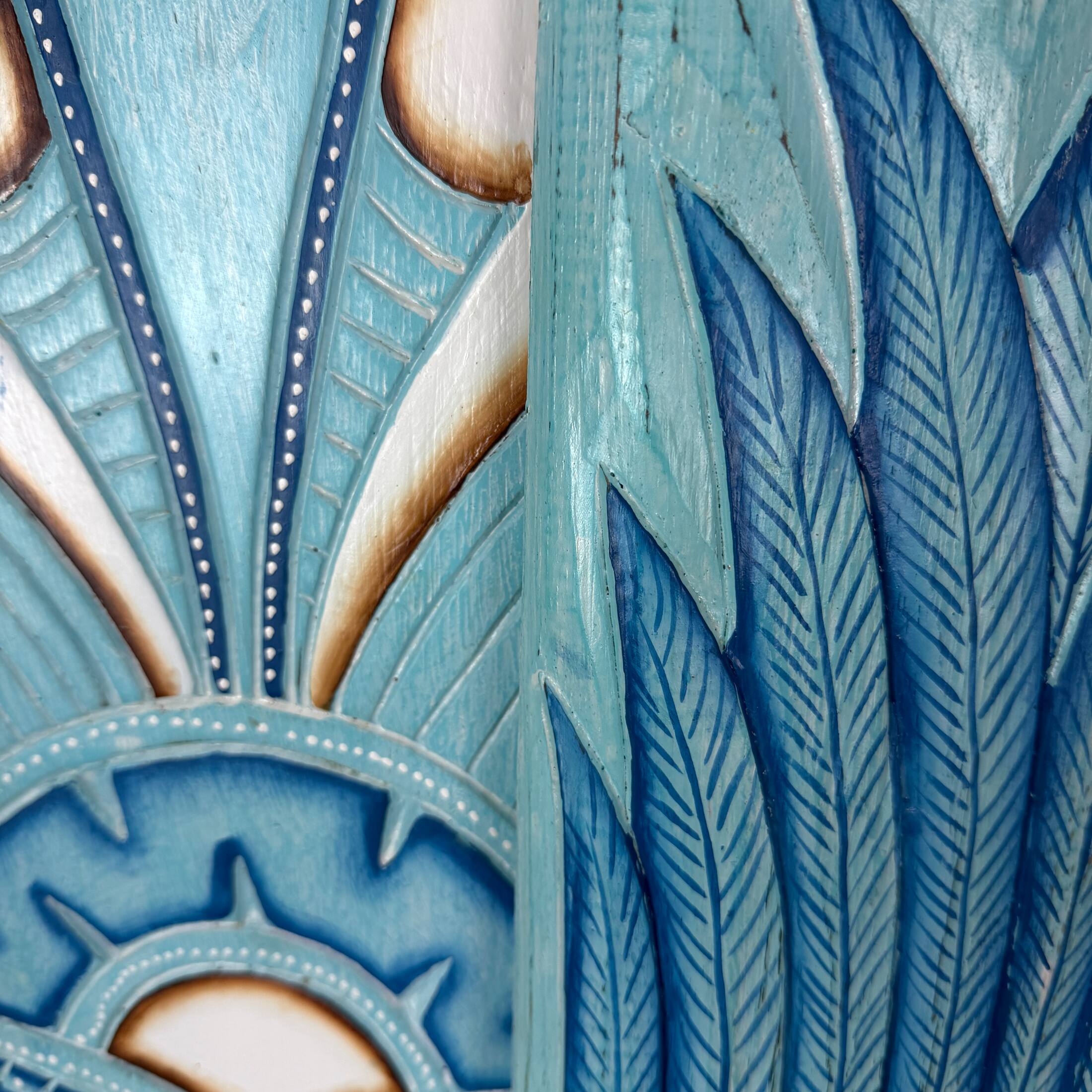 Alt View 9. Chesapeake Bay - Set of 2 Aqua Tiki Wall Plaques Hand Carved Wood 39 Inch Tall Coastal Decor - Aqua.