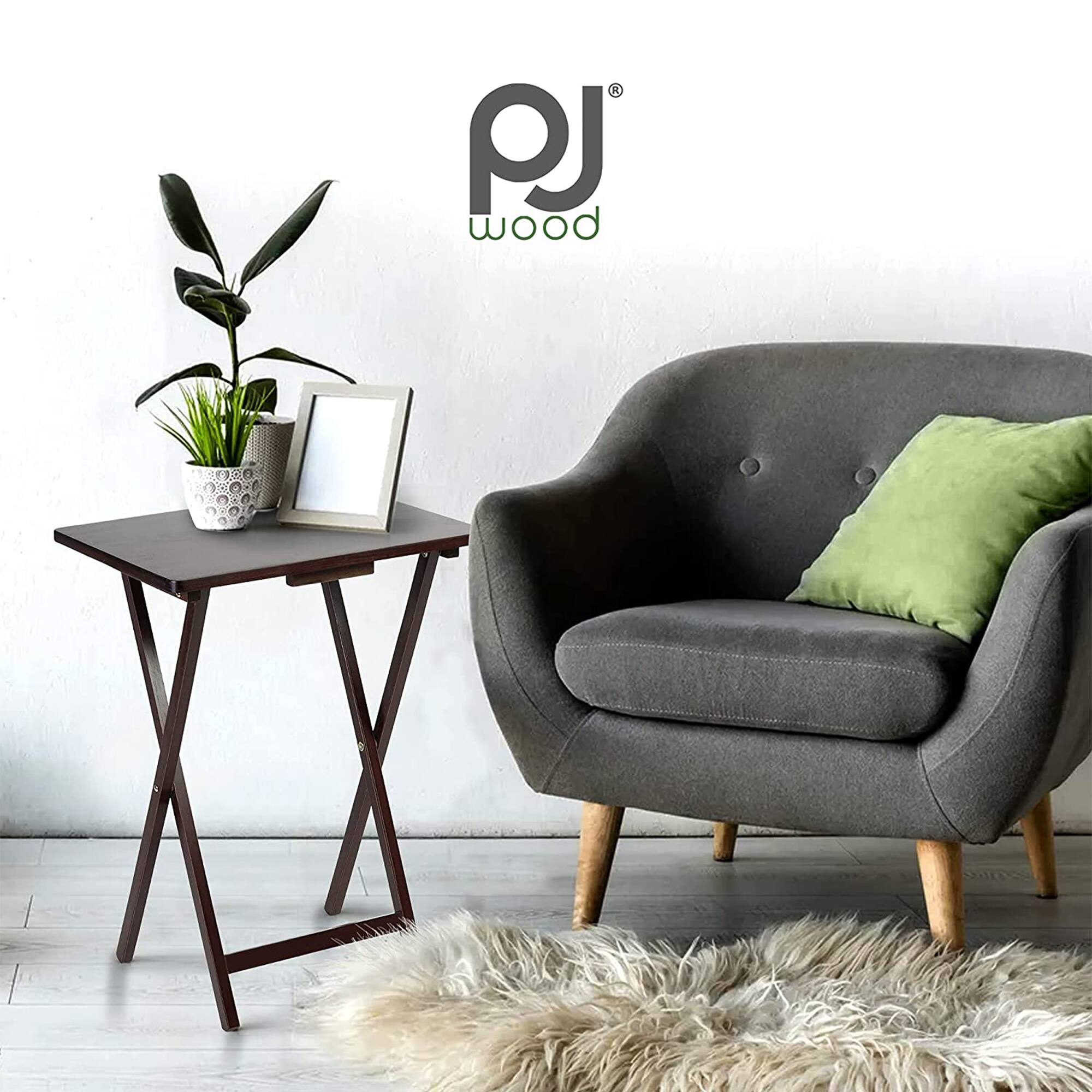 Alt View 3. PJ Wood - PJ Wood Folding TV Tray Tables with Compact Storage Rack, Espresso, 5 Piece Set - Espresso.