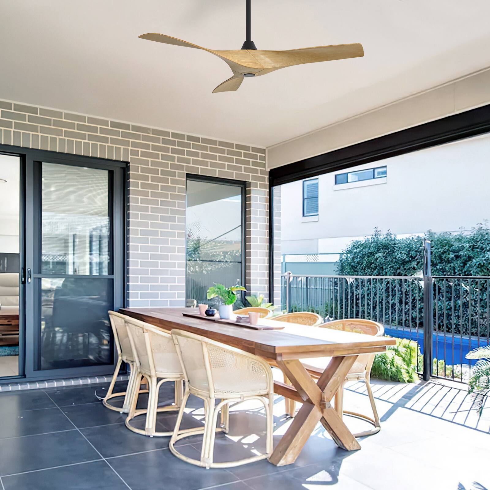 Alt View 5. Sofucor - 52 Inch Propeller Ceiling Fan No Light Low Profile Ceiling Fans with Remote for Indoor/Outdoor Patio Living Room Bedroom - Black - Light Wood Grain.