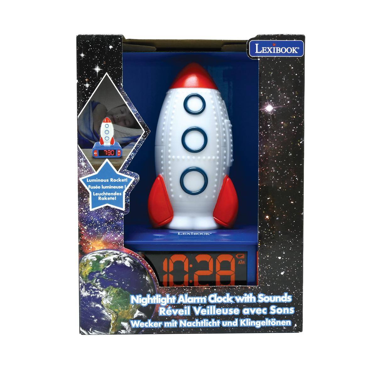 LEXIBOOK . . DEL : Luminous Rocket! Fuse lumineuse Leuchtendes Rakete! LEXTBOOK MA 10:28 Nightlight Alarm Clock with Sounds Rveil Veilleuse avec Sons Wecker mit Nachtlicht und Klingeltonen