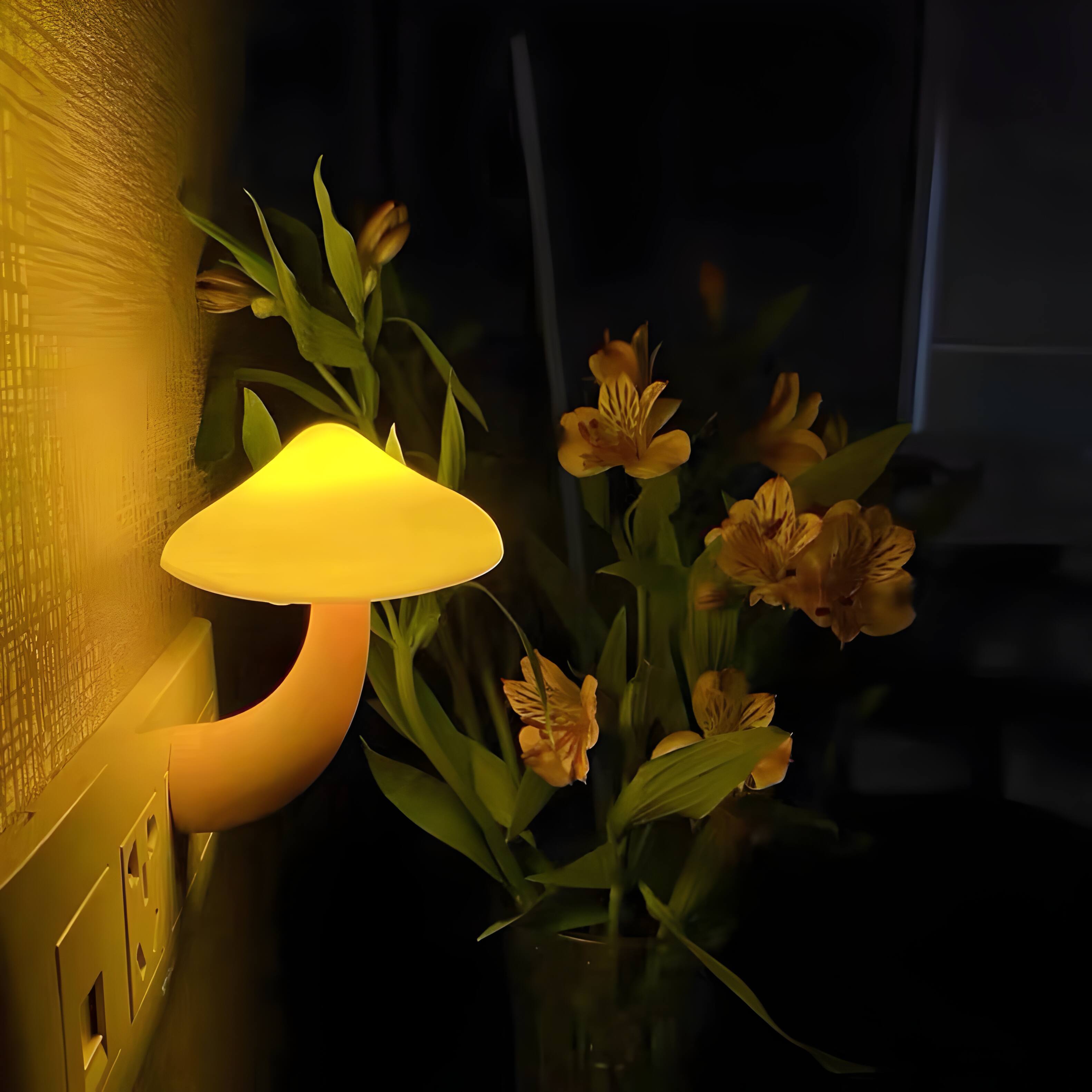 Alt View 2. Cluzine - Plug-in Mushroom LED Night Light, Auto On/Off with Light Sensor for Bedroom, Kitchen & Stairs.