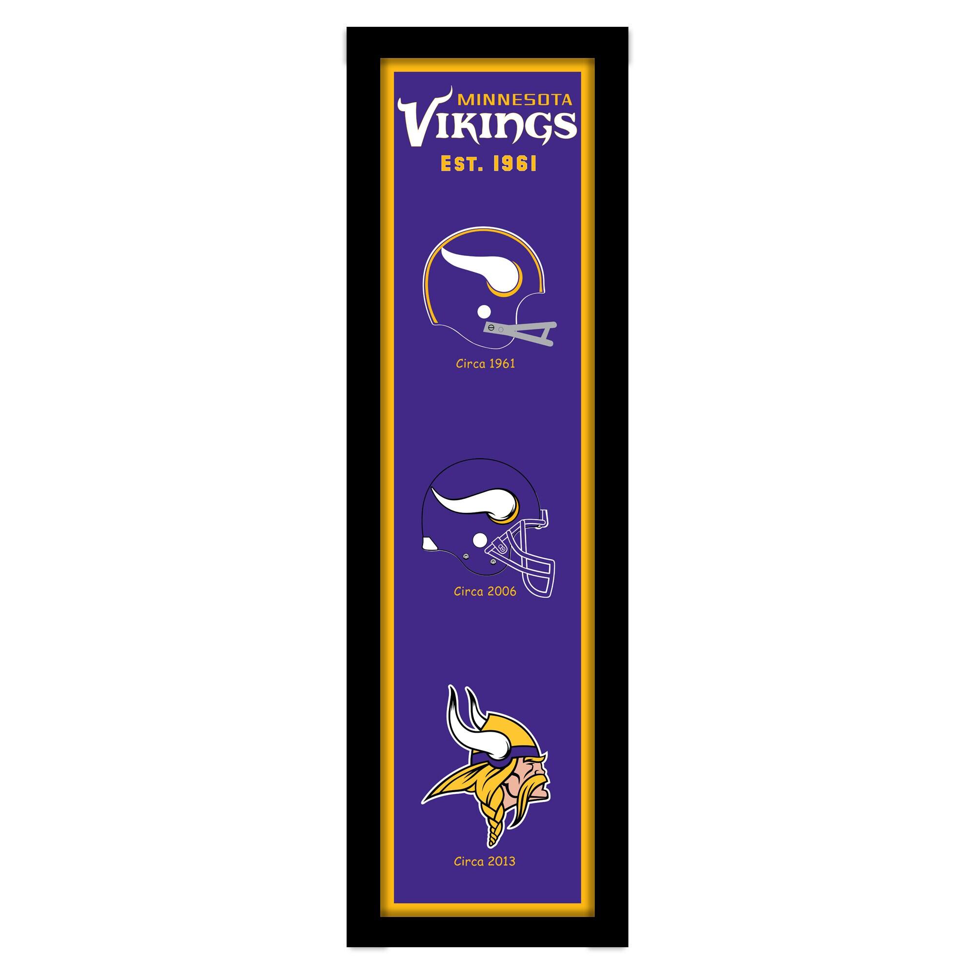 Sporticulture - Minnesota Vikings 8" x 26" Established Date and Heritage Framed Wall Art - Multicolor