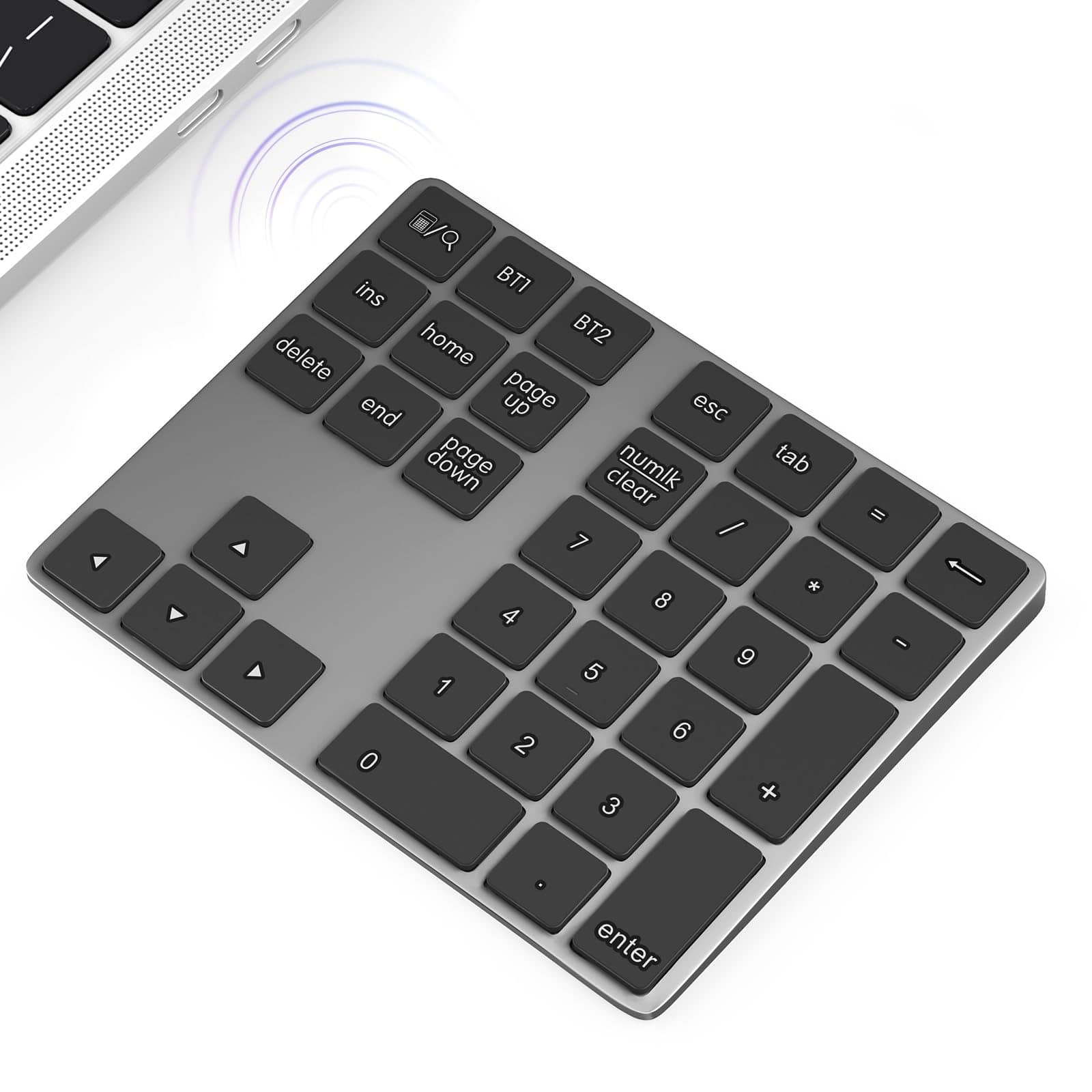 Pacoar Cade - Number Keypad Wireless 10 Keys Pad For Laptop 34 Rechargeable Numeric Numpad Key Extensions Chromebook Notebook Macbook - Gray