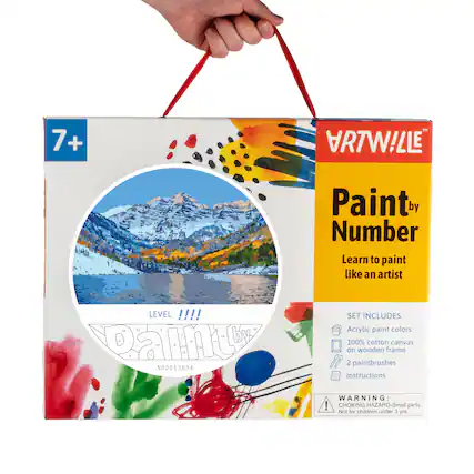 7+ TM Paint by Number Learn to paint like an artist LEVEL !!!! Paint N00013834 SET INCLUDES Acrylic paint colors 100% cotton canvas on wooden frame 2 paintbrushes Instructions WARNING: CHOKING HAZARD-Small parts. Not for children under 3 yrs.