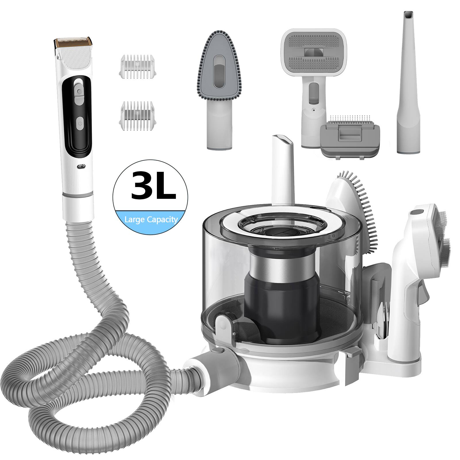 WHALL - Dog Hair Clipper, Pet Grooming Vacuum, 5-in-1 Dog Hair Vacuum with 3 Modes, 3L Large Dustbin, Low Noise Design