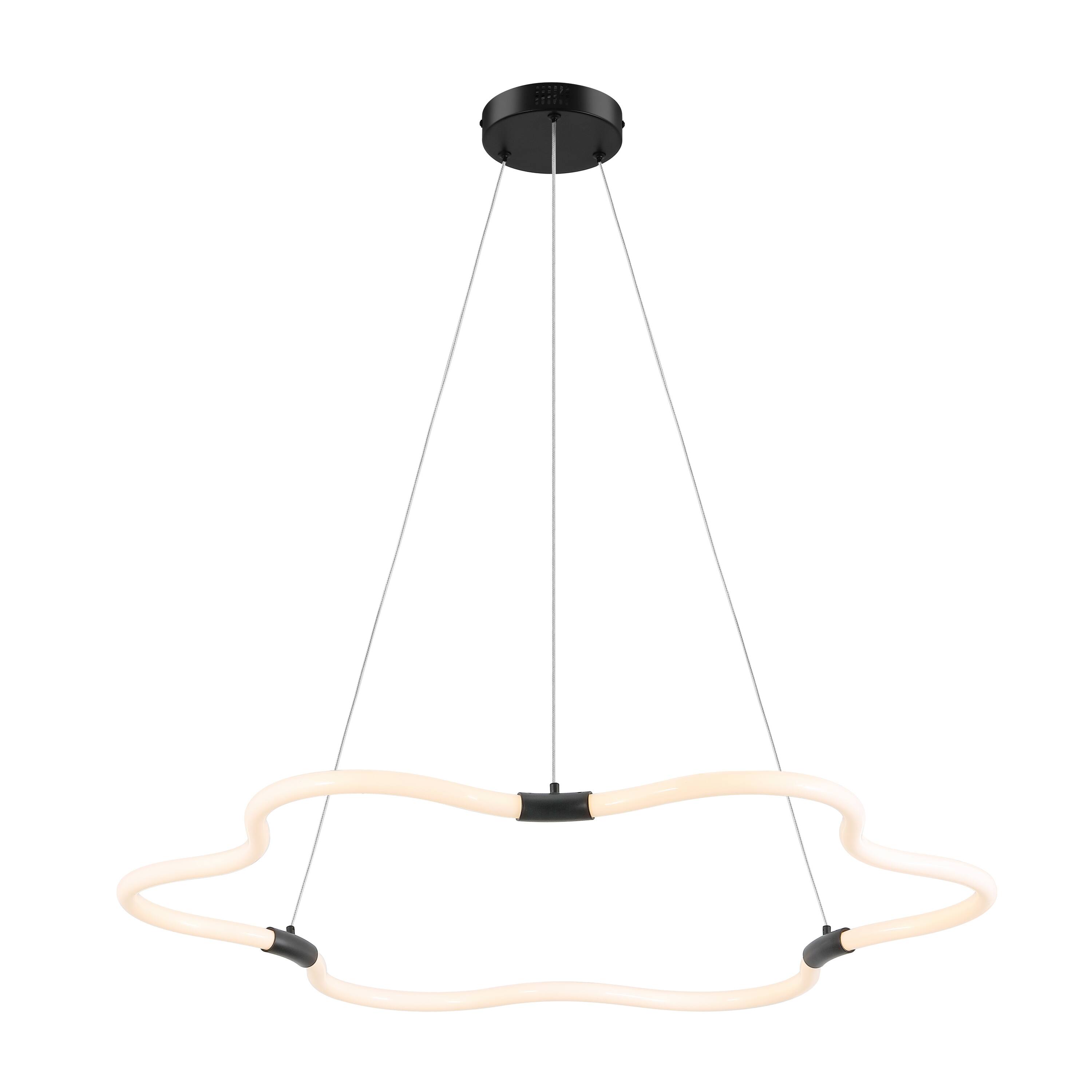 Front. Jonathan Y - Nuvola 31.5" Contemporary Minimalist Metal/Acrylic Adjustable Dimmable Cloud Integrated LED Chandelier, Black - Black.
