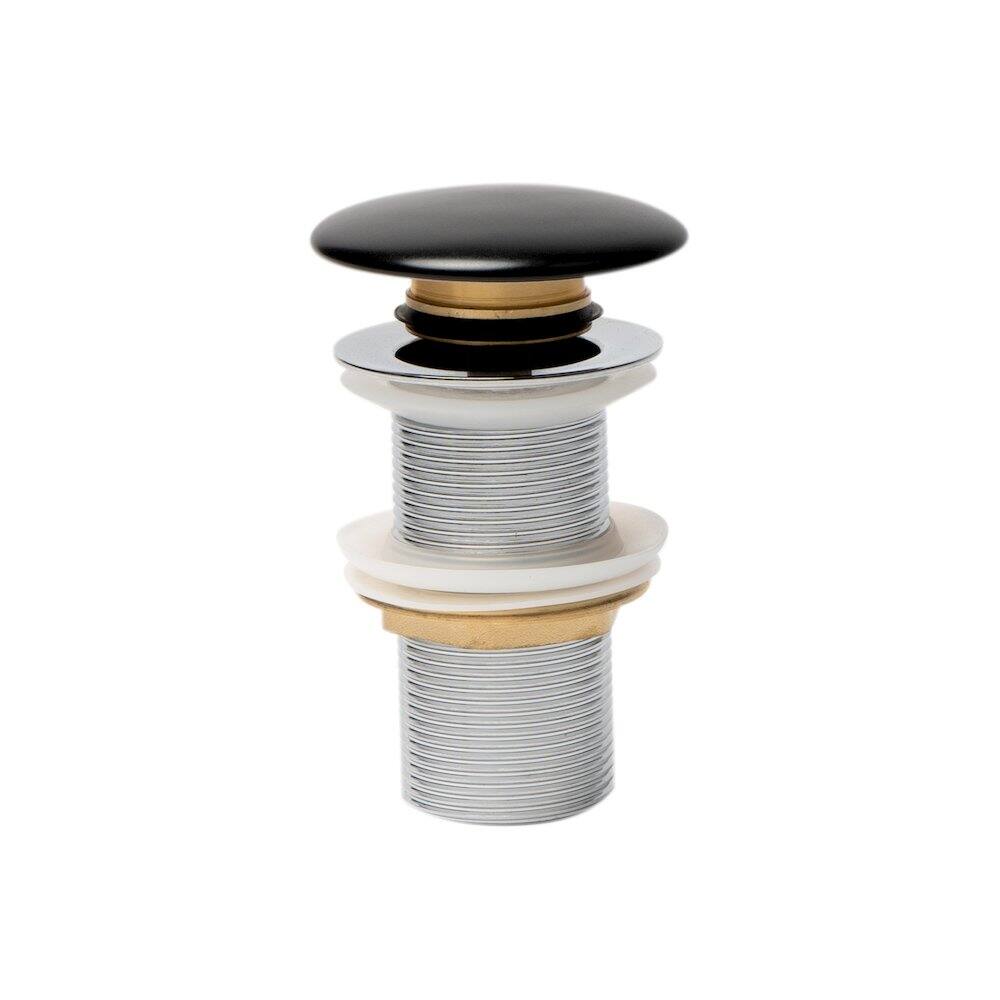 Left. Alfi - Black Matte Ceramic Mushroom Top Pop Up Drain for Sinks without Overflow - Black.