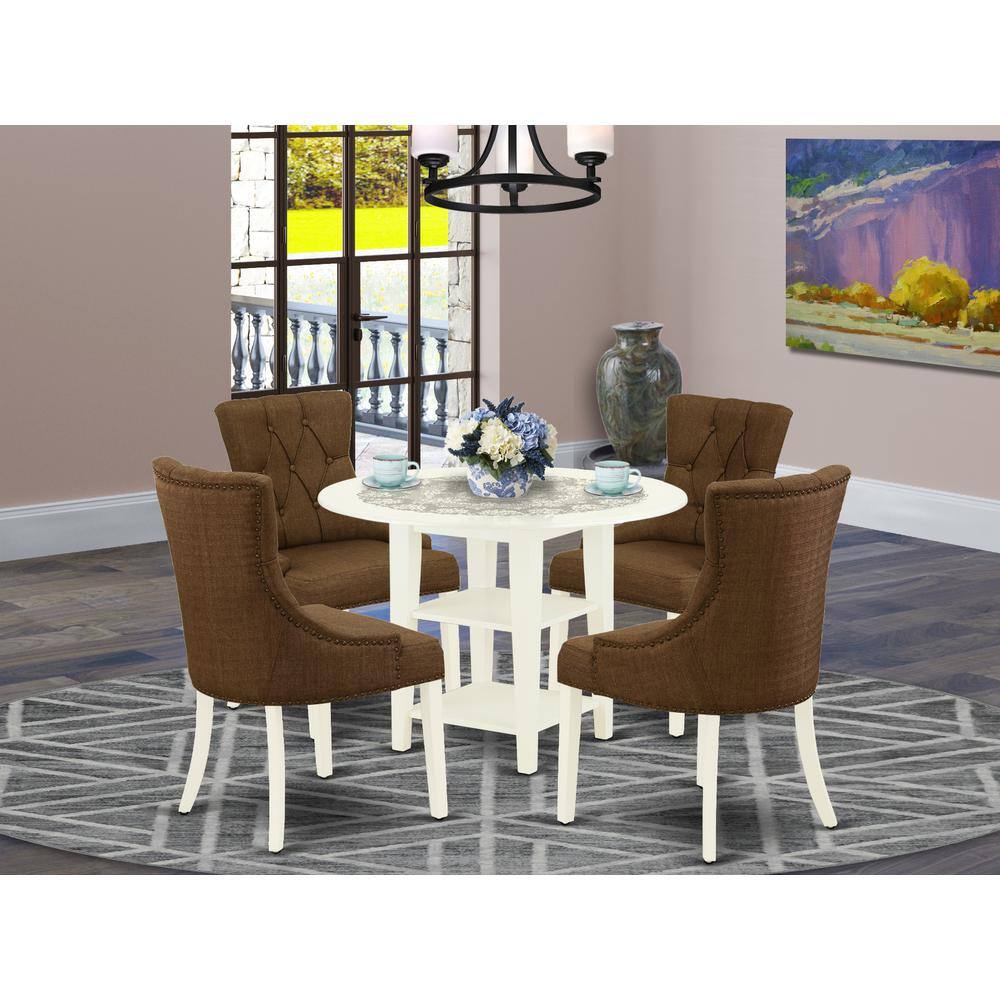 Left. East West Furniture - Dining Room Set Linen White - Brown.