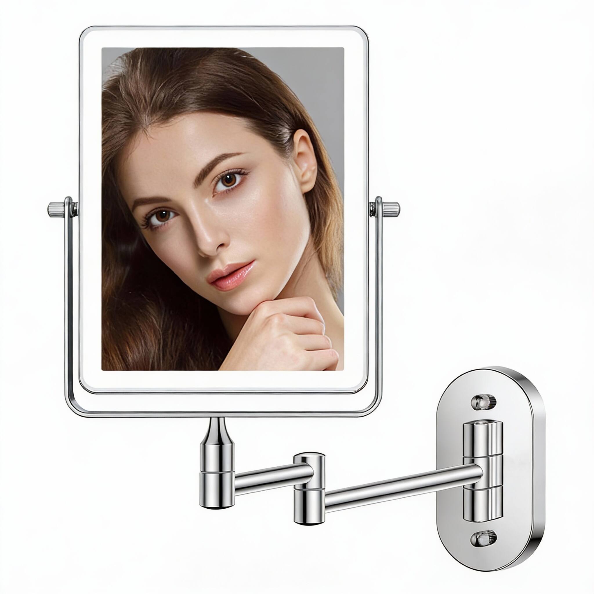 Alt View 1. METALTON - Rechargeable Wall Mounted Makeup Mirror Double Sided Touch Rectangle Magnifying Color Setting Extended Arm - 10x Nickel.