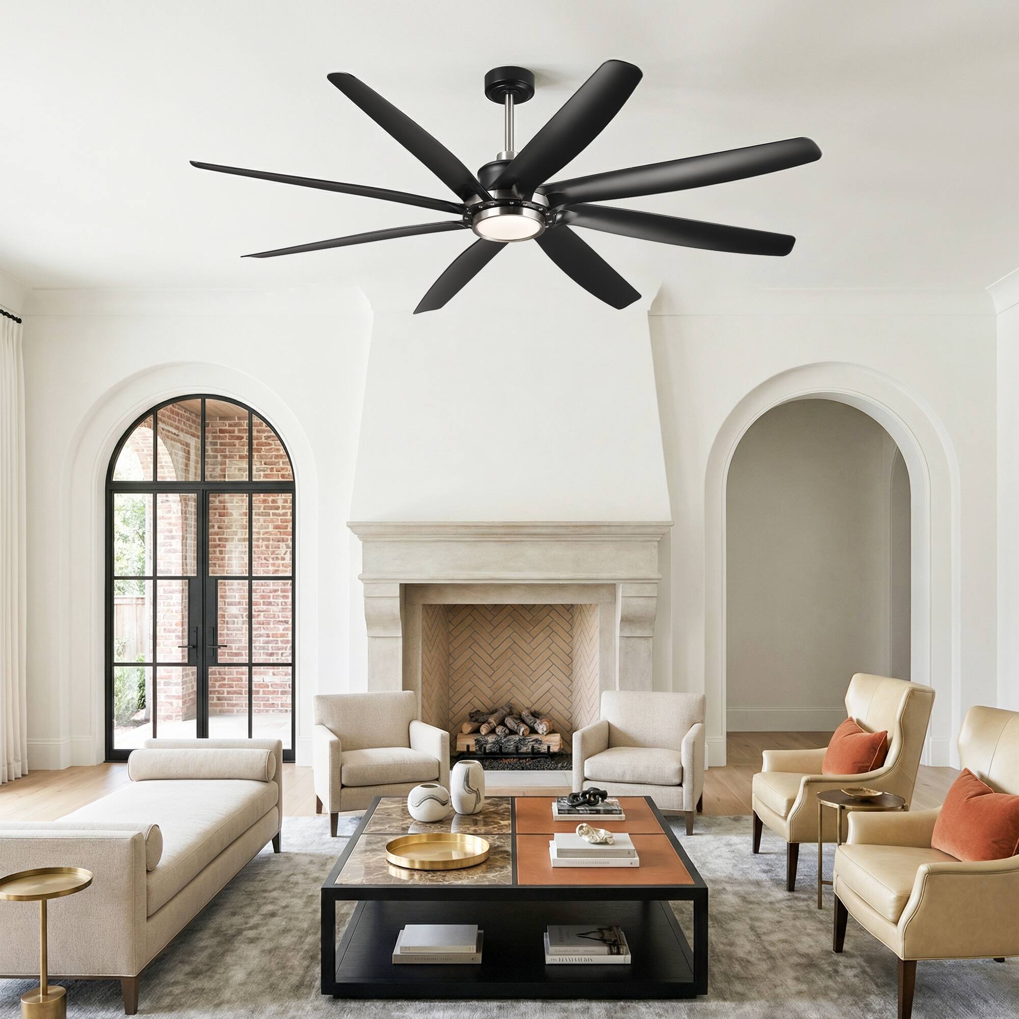 Angle. Parrot Uncle - 72" Black Farmhouse Windmill Ceiling Fan with Light and Remote - Black.