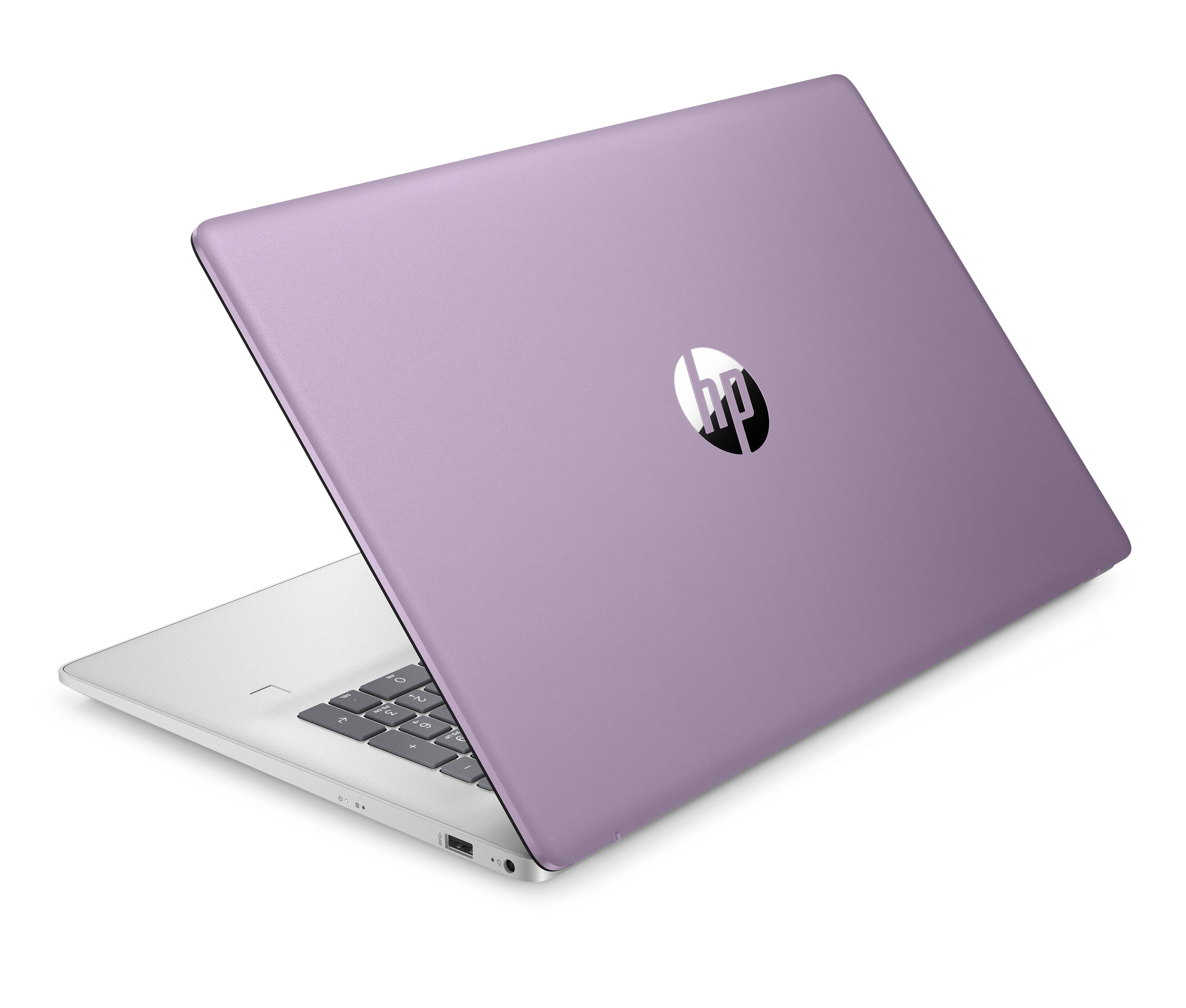 Alt View 3. HP - 17.3" HD+ Touchscreen AI Laptop Intel N100 4GB RAM 128GB UFS + Wireless Mouse + 1 Year Microsoft 365 - Winter Lavender.