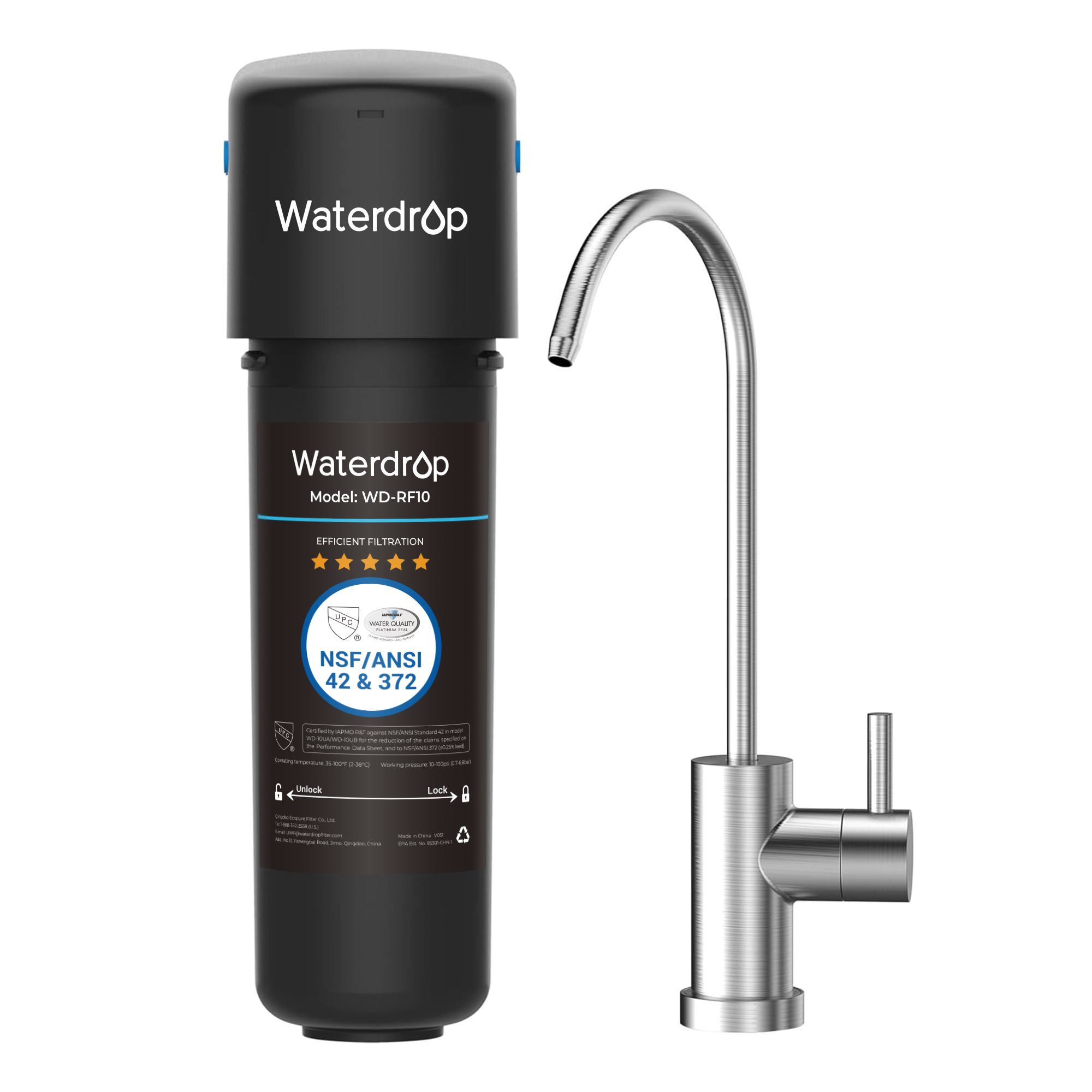 Waterdrop - 10UB Under Sink Water Filter, NSF/ANSI 42 Certified, 8K Gallons, Easy Installation - Black