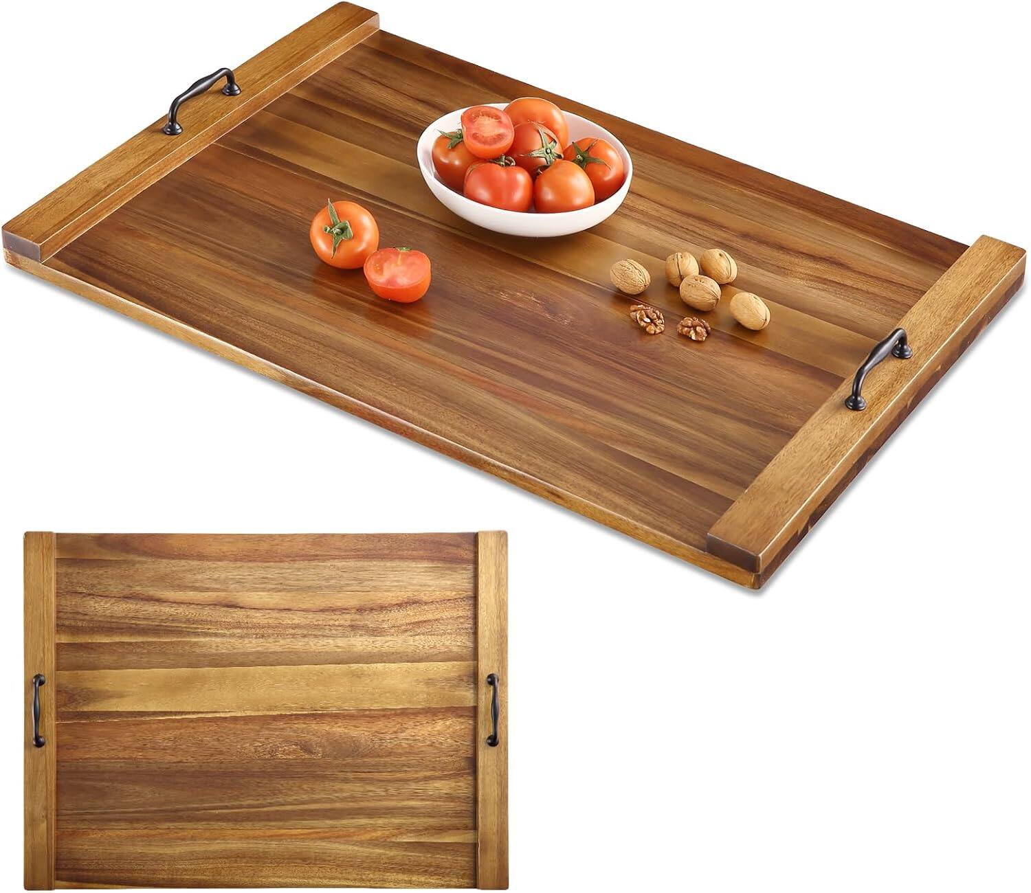 Front. GARVEE - Acacia Wood Noodle Board 30x22 in, Wooden Stove Top Cover with Dual Handles, Large Cutting Board Butcher Block.