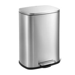 Hivvago - 13 Gallon Brushed Stainless Steel Kitchen Trash Can with Step Open Lid - Silver