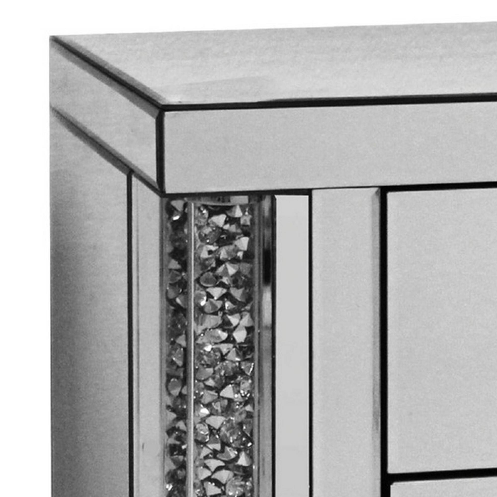 Alt View 1. Manhattan Lane - Noe 26 Inch 3 Drawer Accent Table Nightstand, Mirrored, Faux Diamond Inlay - Silver.