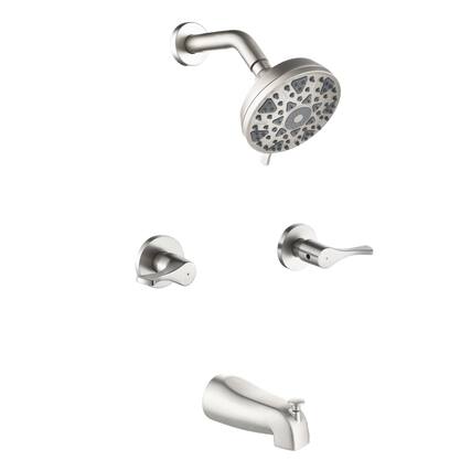 Front. Boyel Living - Brushed Nickel Shower Set with 6 Function ABS Shower Head Dual Handle Control and High Flow Tub Spout - Brushed Nickel.