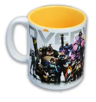 Front. Just Funky - Overwatch Heroes/ Inside Color 12oz Coffee Mug - Multicolored.