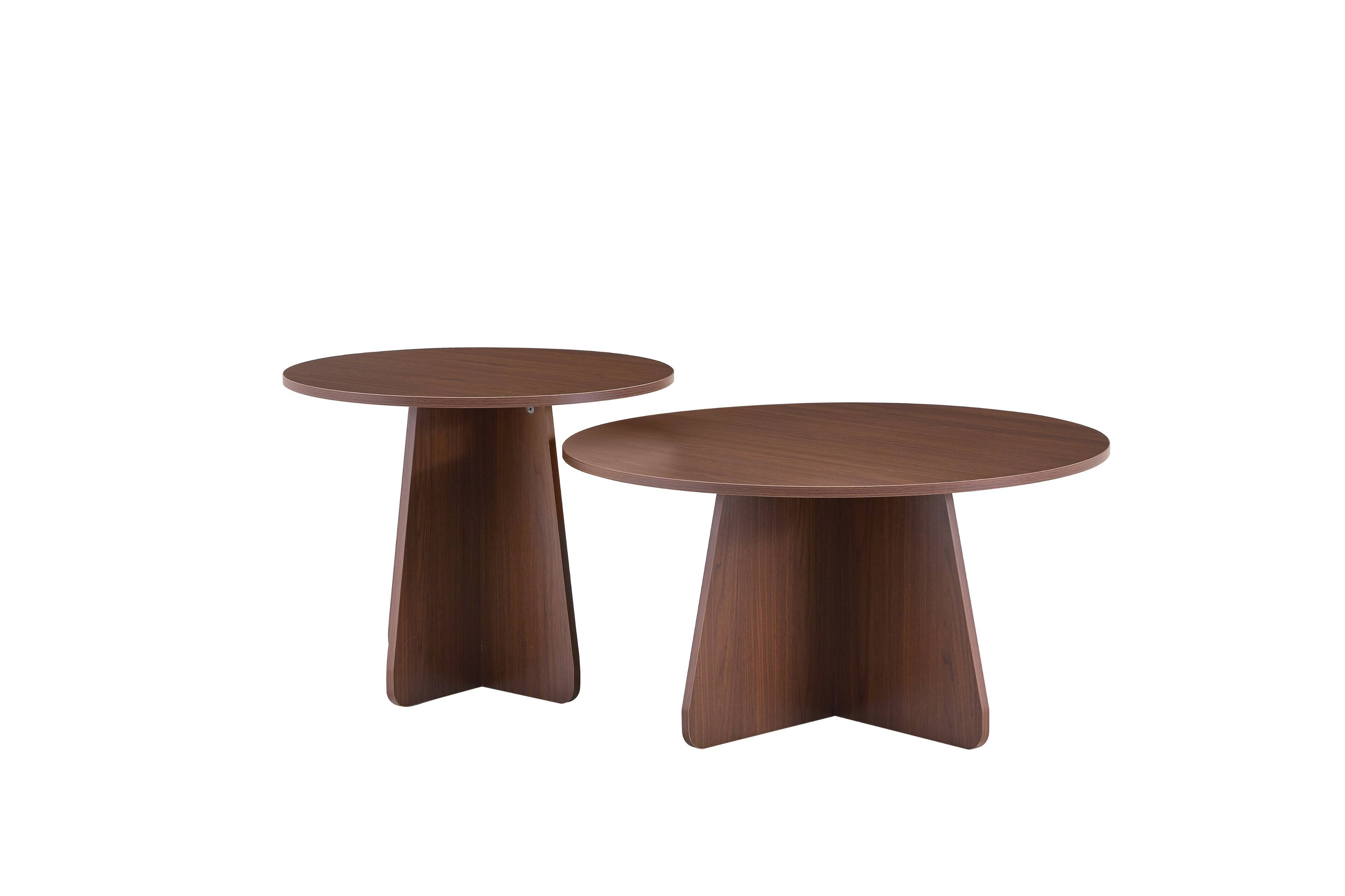 Back. Whisen - 2-Piece Round Nesting Coffee Table Set for Living Room, Minimalist Modern Entryway Side Tables - Walnut.