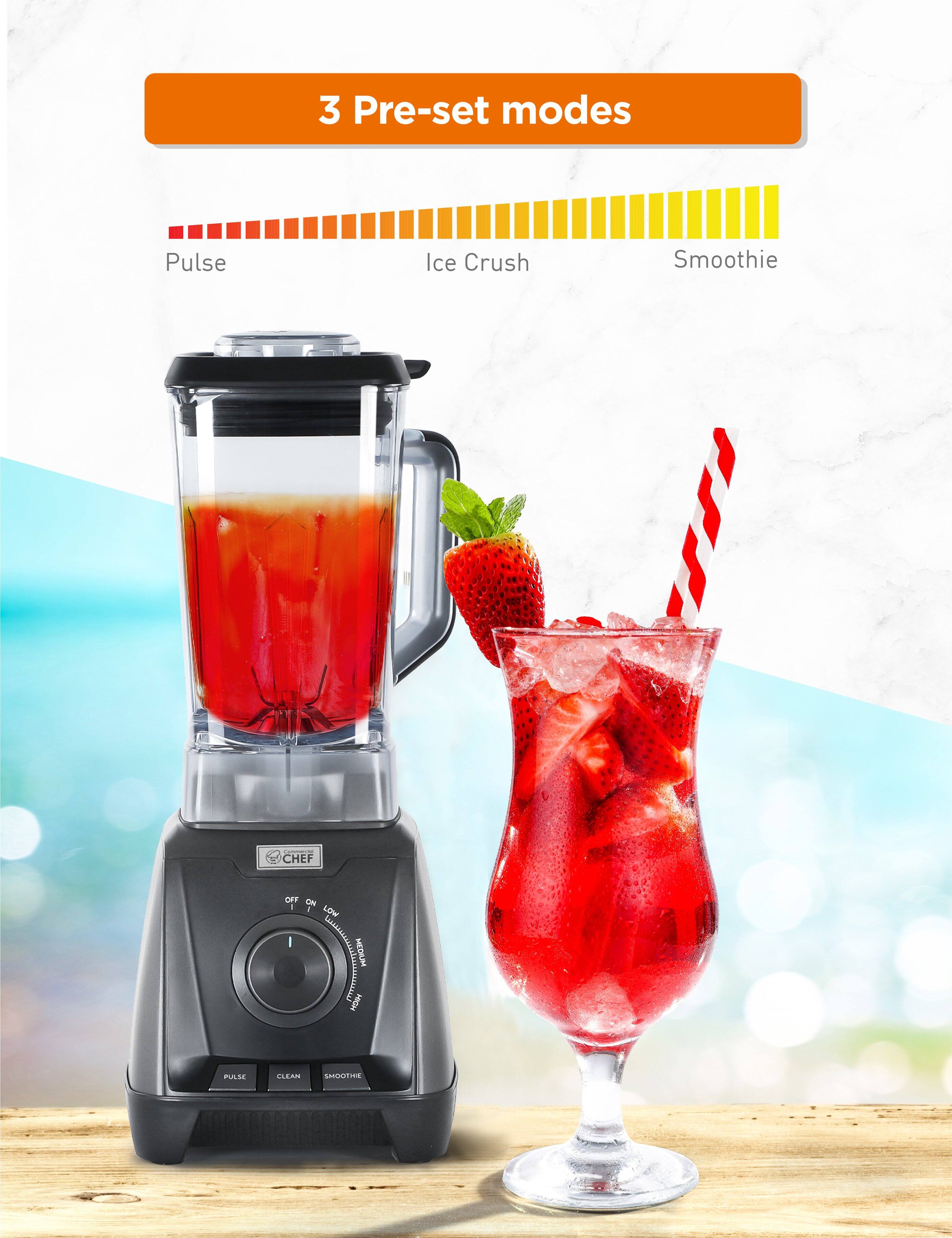 3 Pre-set modes Pulse Ice Crush Smoothie

CHEF
OFF
ON
LOW
MED
HIGH
PULSE
CLEAN
SMOOTHIE