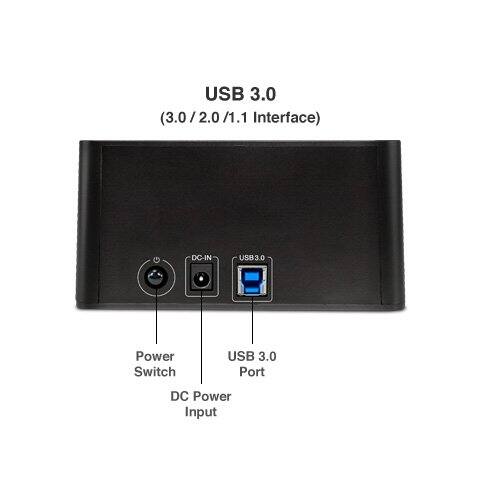 USB 3.0 (3.0 / 2.0 / 1.1 Interface)

- Power Switch
- USB 3.0 Port
- DC Power Input