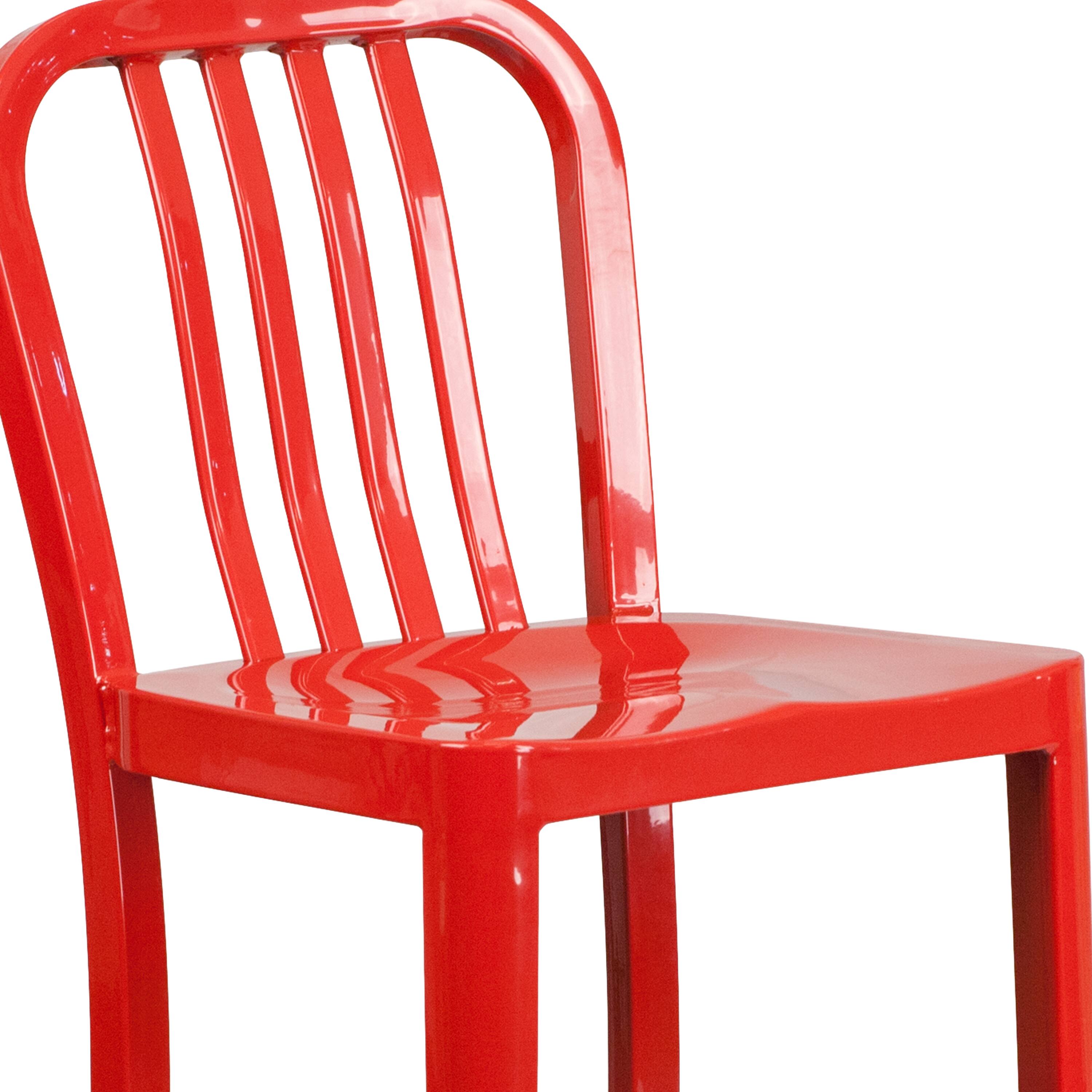 Alt View 9. Emma + Oliver - Commercial Grade 30"H Colorful Metal Indoor-Outdoor Vertical Slat Back Barstool - Red.