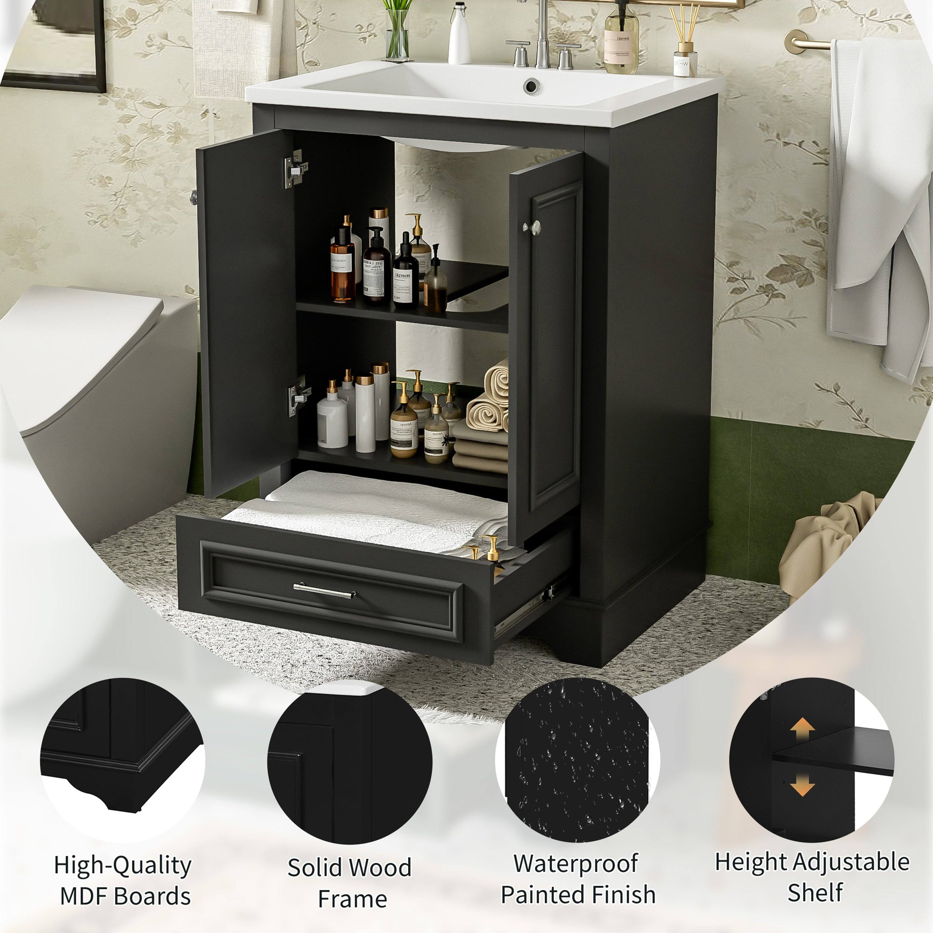 High-Quality MDF Boards  
Solid Wood Frame  
Waterproof Painted Finish  
Height Adjustable Shelf