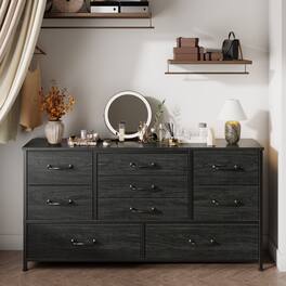 Furologee - 9Drawer Fabric Dresser with Wood Top Storage Chest - Black
