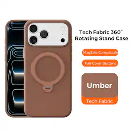 Dteck - Tech Fabric Texture Magnetic Case for Apple iPhone 17 Pro Max, Shockproof Protective Cover with 360° Rotating Ring Stand - Brown