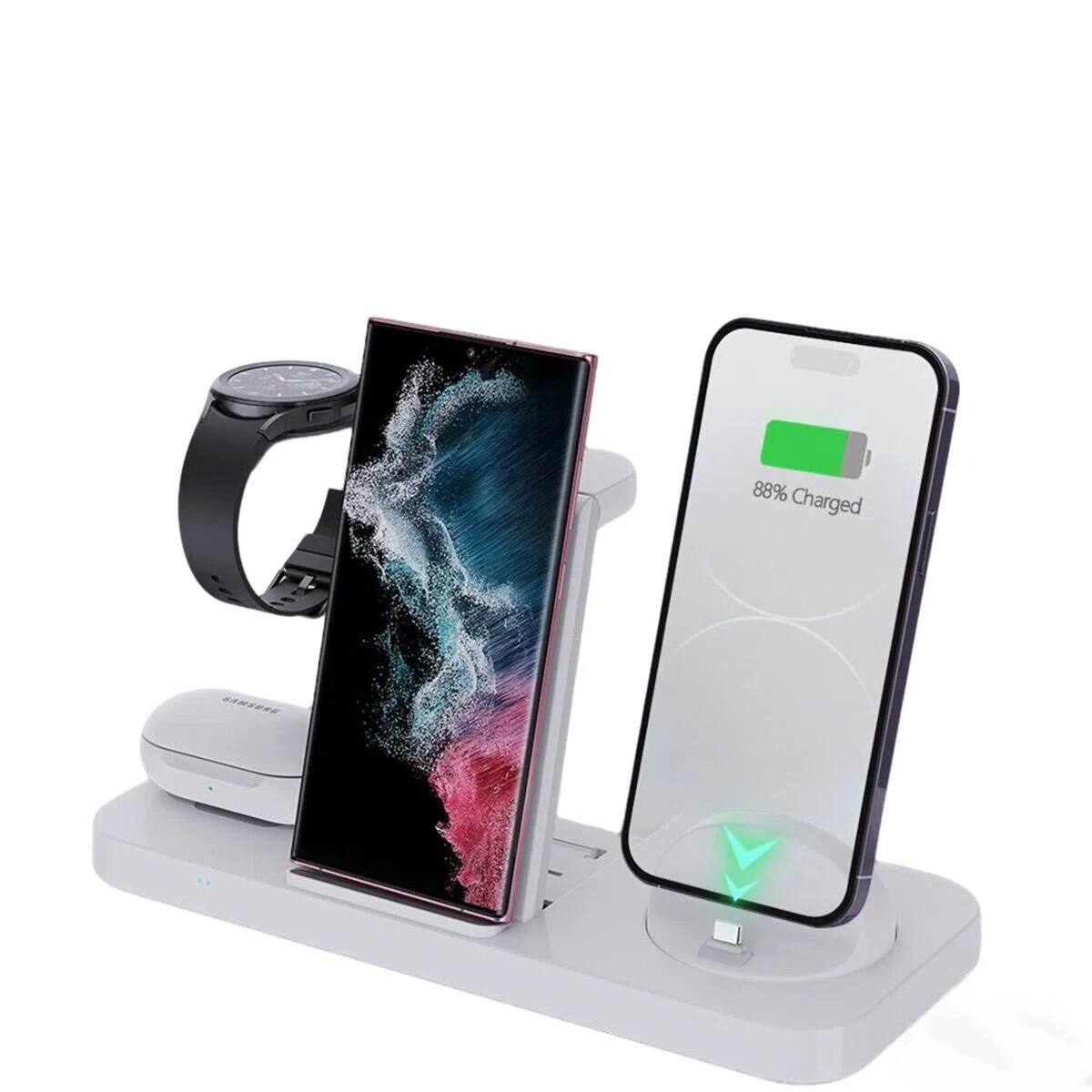 RISOKEYS - 3-in-1 Wireless Fast Charger - Power Adapter Compatible Samsung phones, AirPods and Watch, 6-in-1 Flash Charger