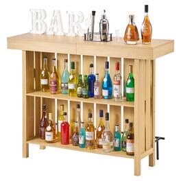 VEVOR - Home Bar Unit, Wine Bar Cabinet Table 3-Tier with Storage Shelves, Opener Storage Box & Adjustable Foot Pads - Beige