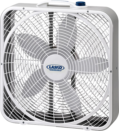 Angle View: Lasko 20" Weather-Shield Performance Box Fan with 3 Speeds, 22.5" H, White, 3720, New