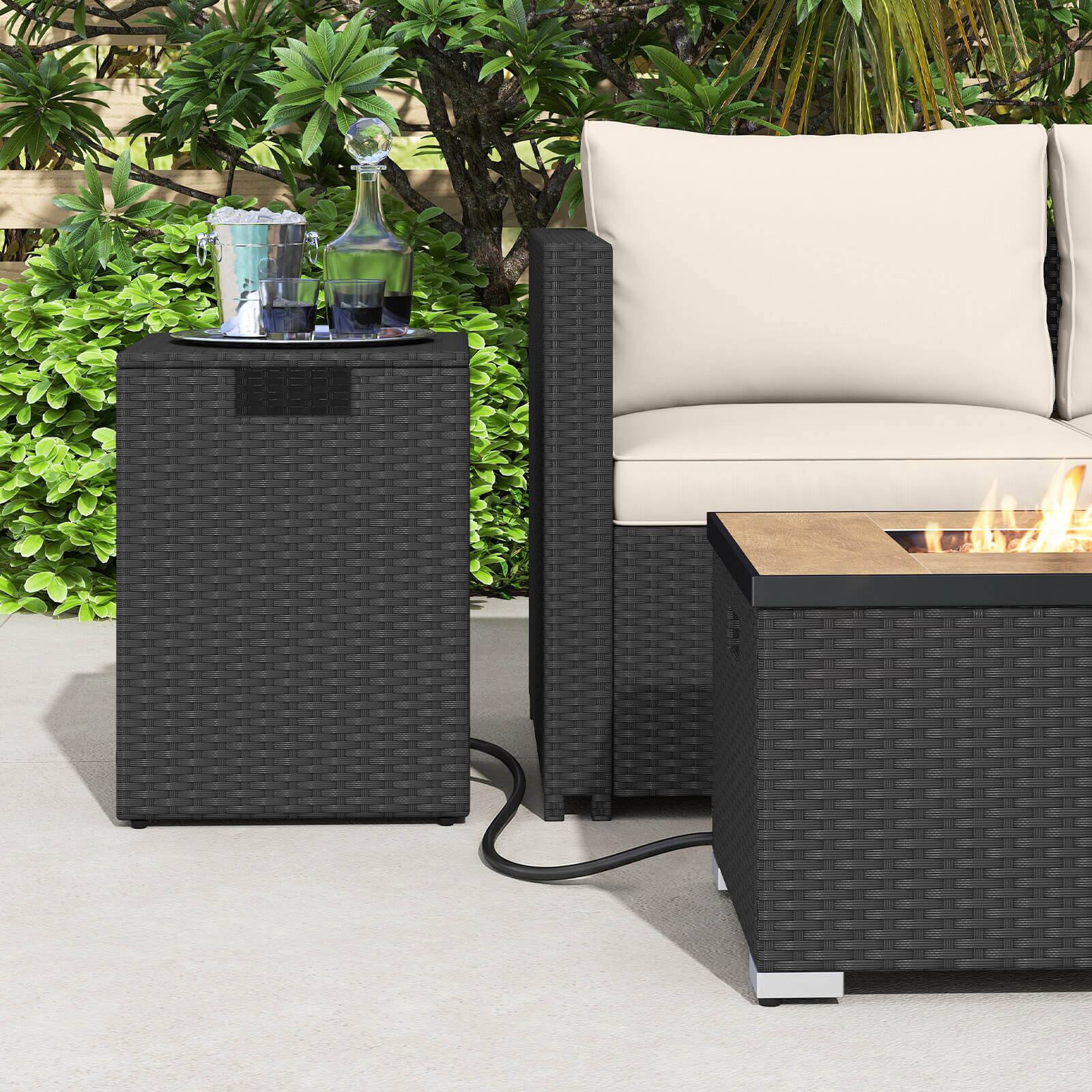 Alt View 4. Costway - Costway Propane Tank Cover Table,16Inch Square PE Rattan Gas Tank Storage Box with Flip Lid - Black.
