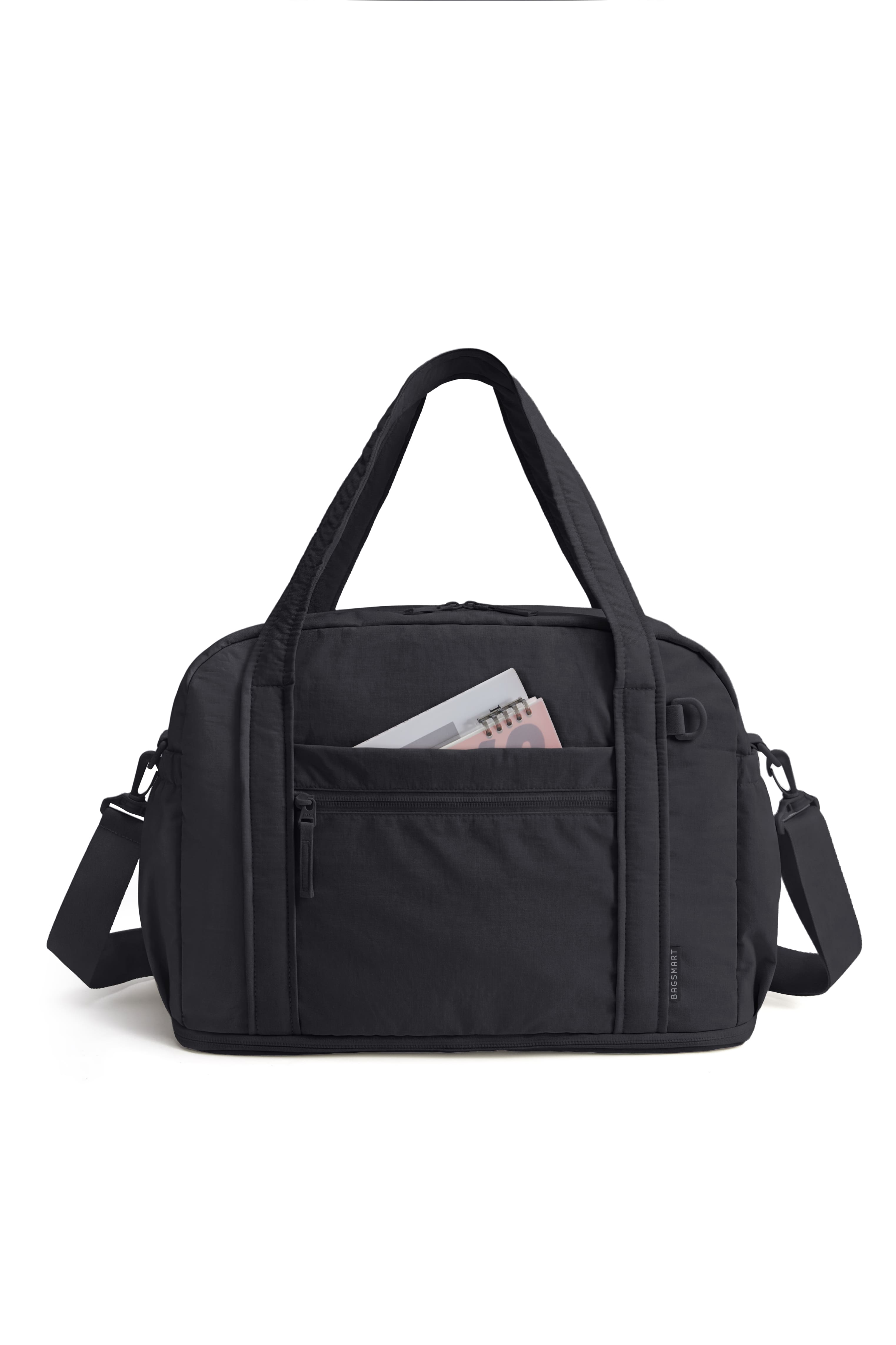Bagsmart - Expandable Travel Duffle Bag, Water-Resistant Weekender with 14" Laptop Pocket for Gym & Travel - Black