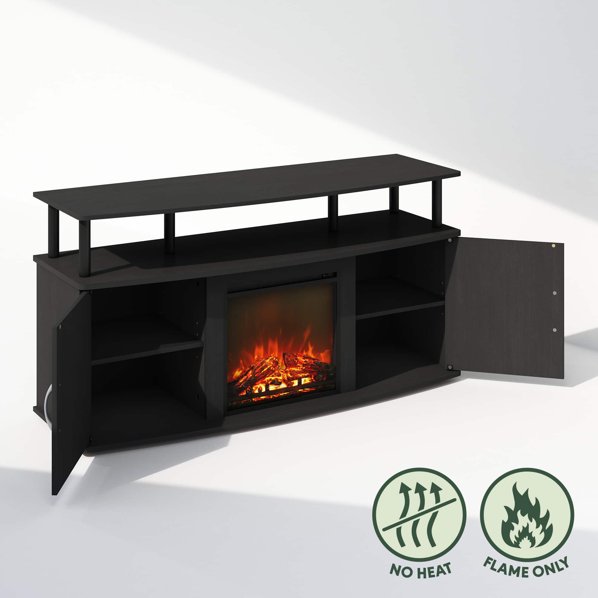 Furinno - Jensen No Heat Decorative Electric Fireplace TV Stand, for TV up to 55 Inch with Doors Storage Cabinet - Americano/Black