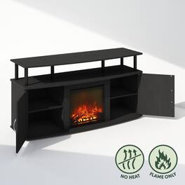 Furinno - Jensen No Heat Decorative Electric Fireplace TV Stand, for TV up to 55 Inch with Doors Storage Cabinet - Americano/Black
