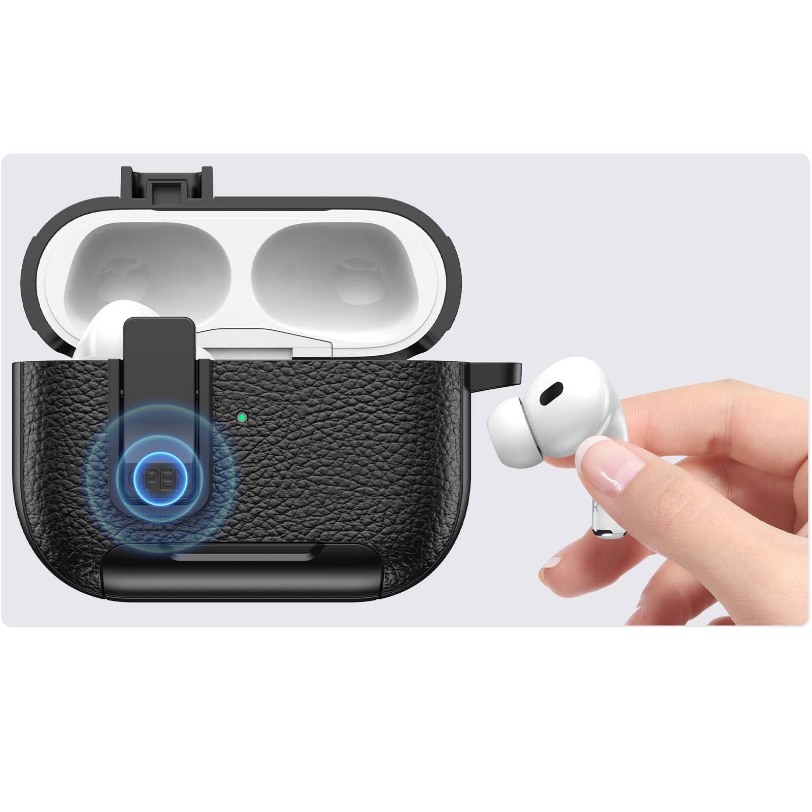 Alt View 1. Dteck - Case for Apple Airpods Pro 2nd Gen (2022) with Phone Holder & Keychain,Leather Texture Earbuds Cover for Man Women - Darkblue.