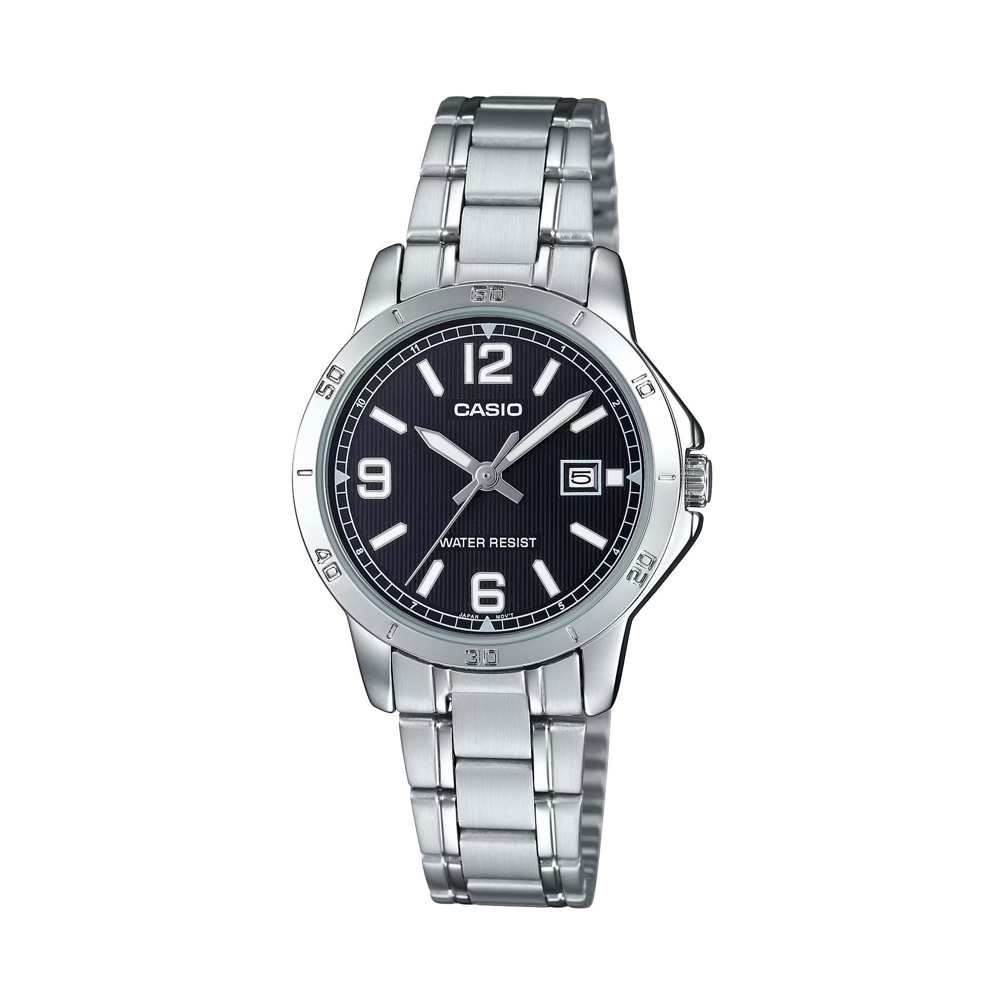 Casio - Women’s Stainless Steel Watch with Black Dial - LTP-V004D-1B2UDF - Silver price history on PriceWatchPro