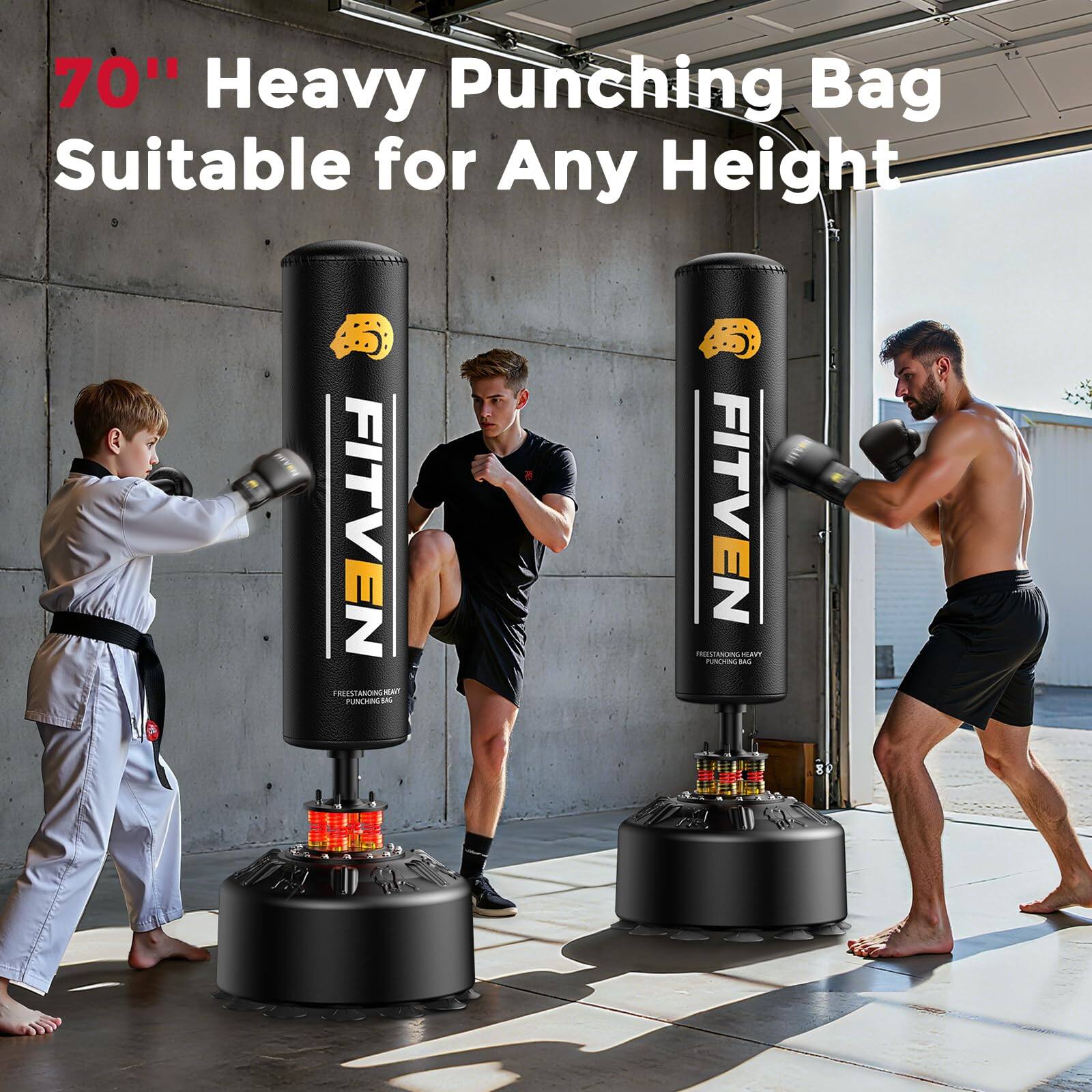 70" Heavy Punching Bag Suitable for Any Height  
FITVEN