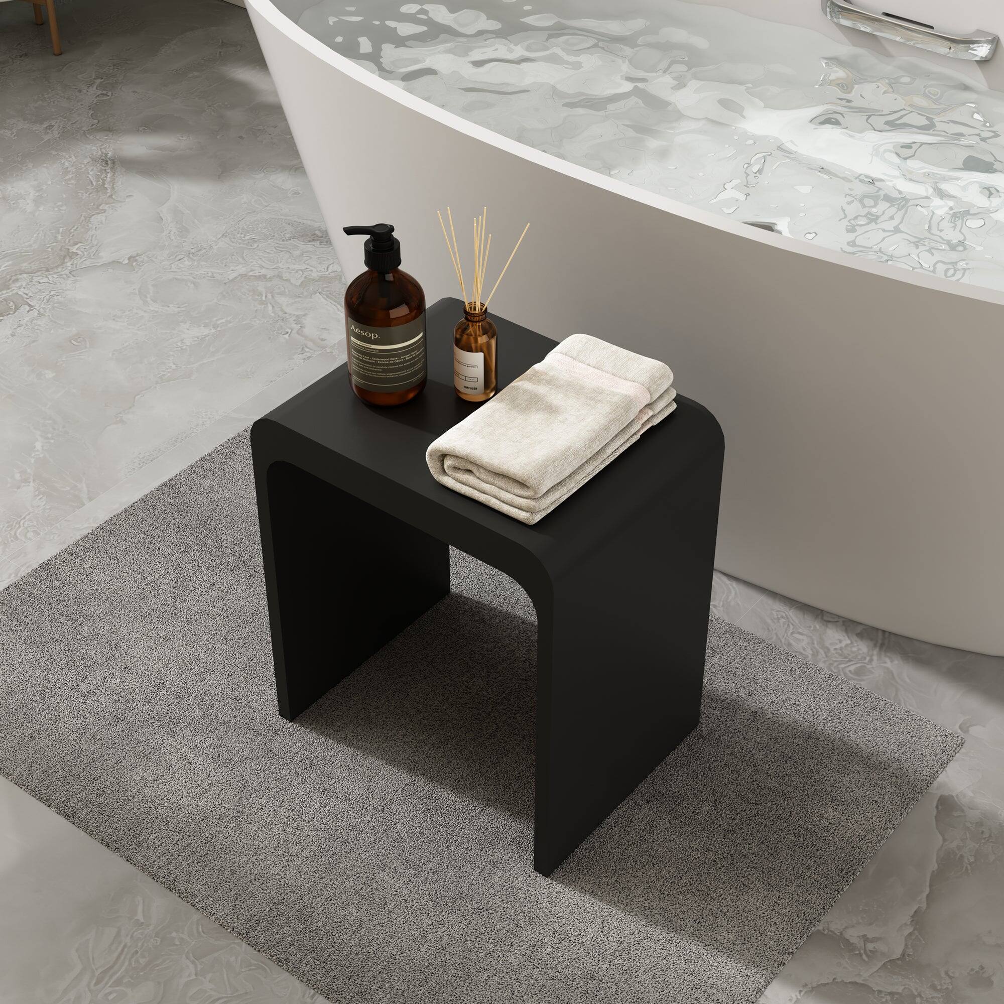 Alt View 3. Boyel Living - 11.42 in. W Freestanding Solid Surface Shower Seat in Matte Black - Matte Black.