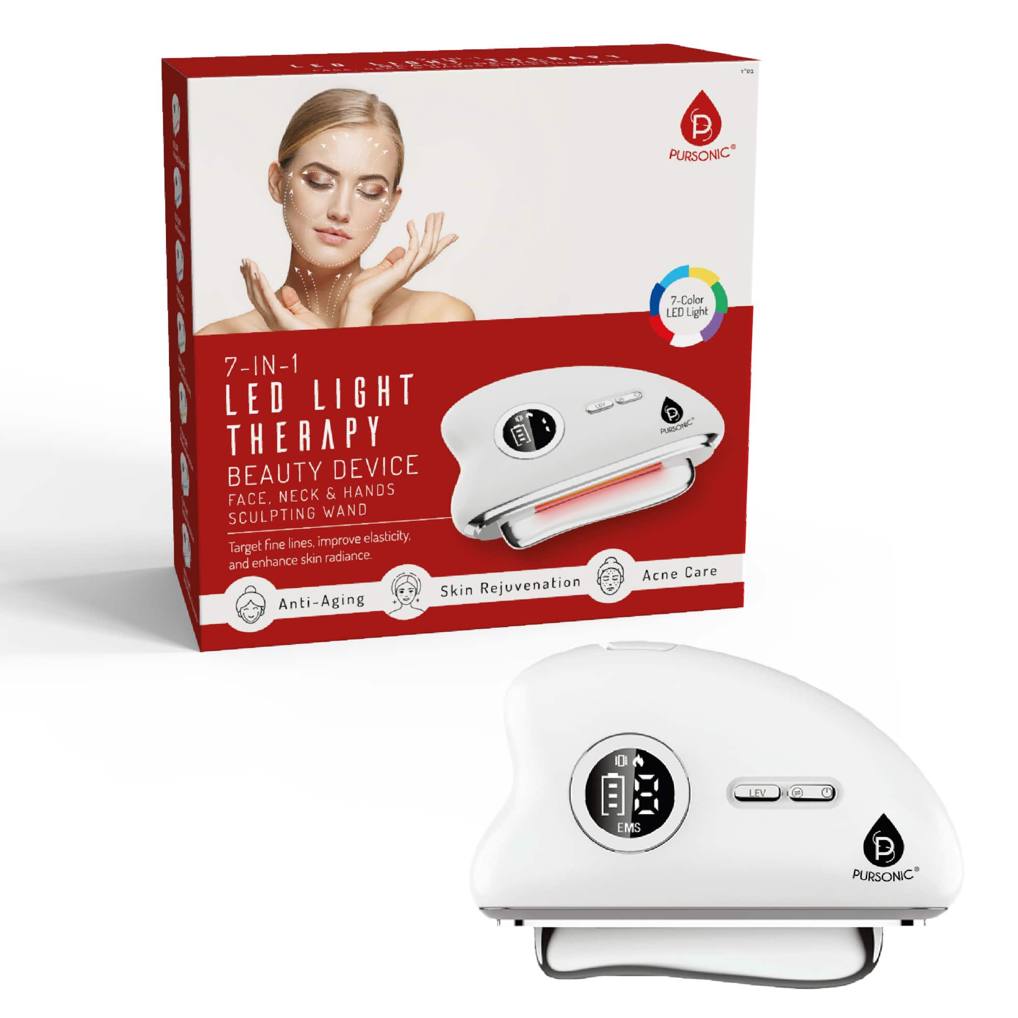 Pursonic - 7-in-1 LED Light Therapy Beauty Wand - White