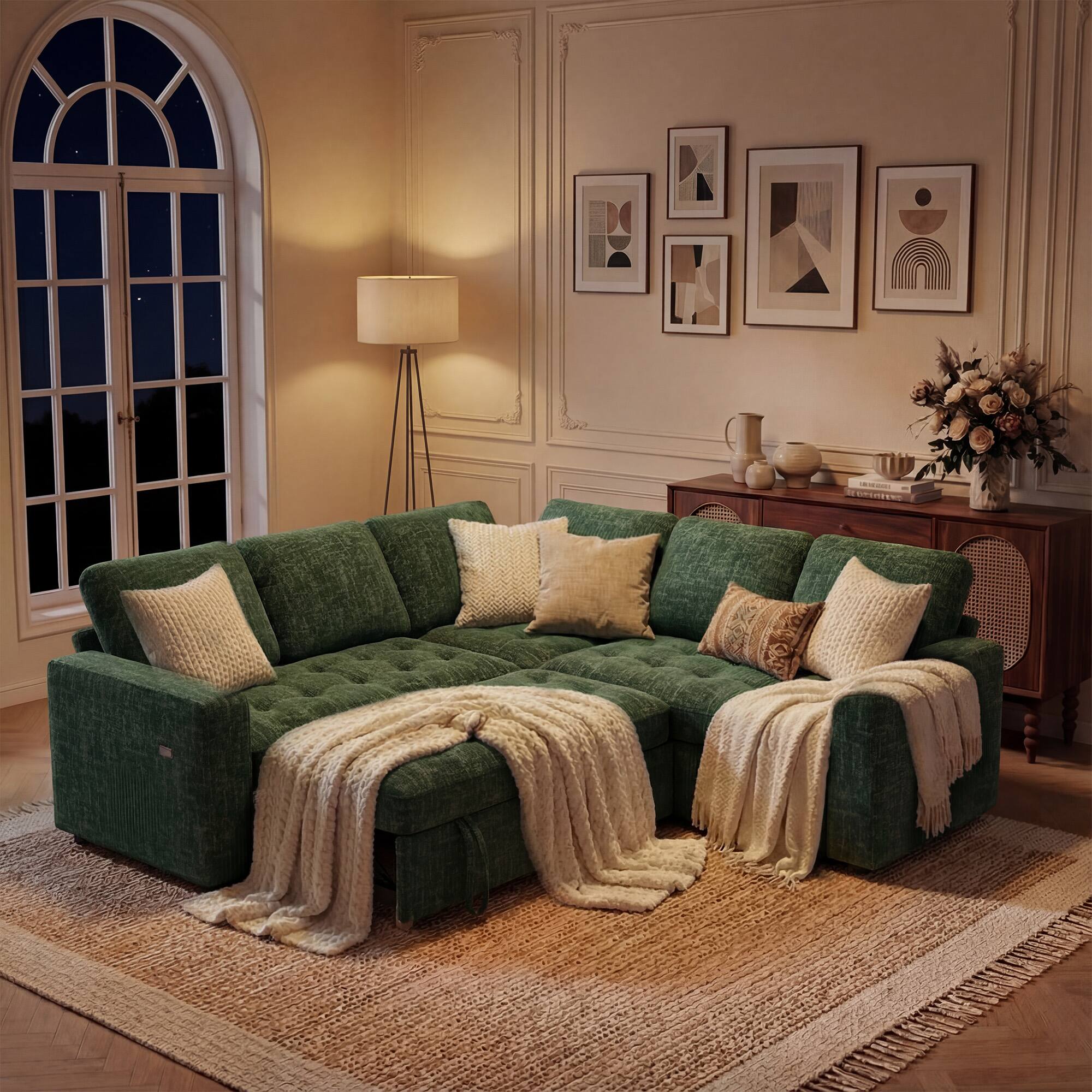 Back. Dyonery - Dyonery 5 Seat Modular Sectional Sofa with USB Ports, Adjustable Backrest, Storage Seats, Tool-Free Assembly,Green - Green.