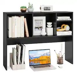 Costway - Computer Desktop Bookcase Countertop Storage Bookshelf Organizer with 4 Cubbies - Black