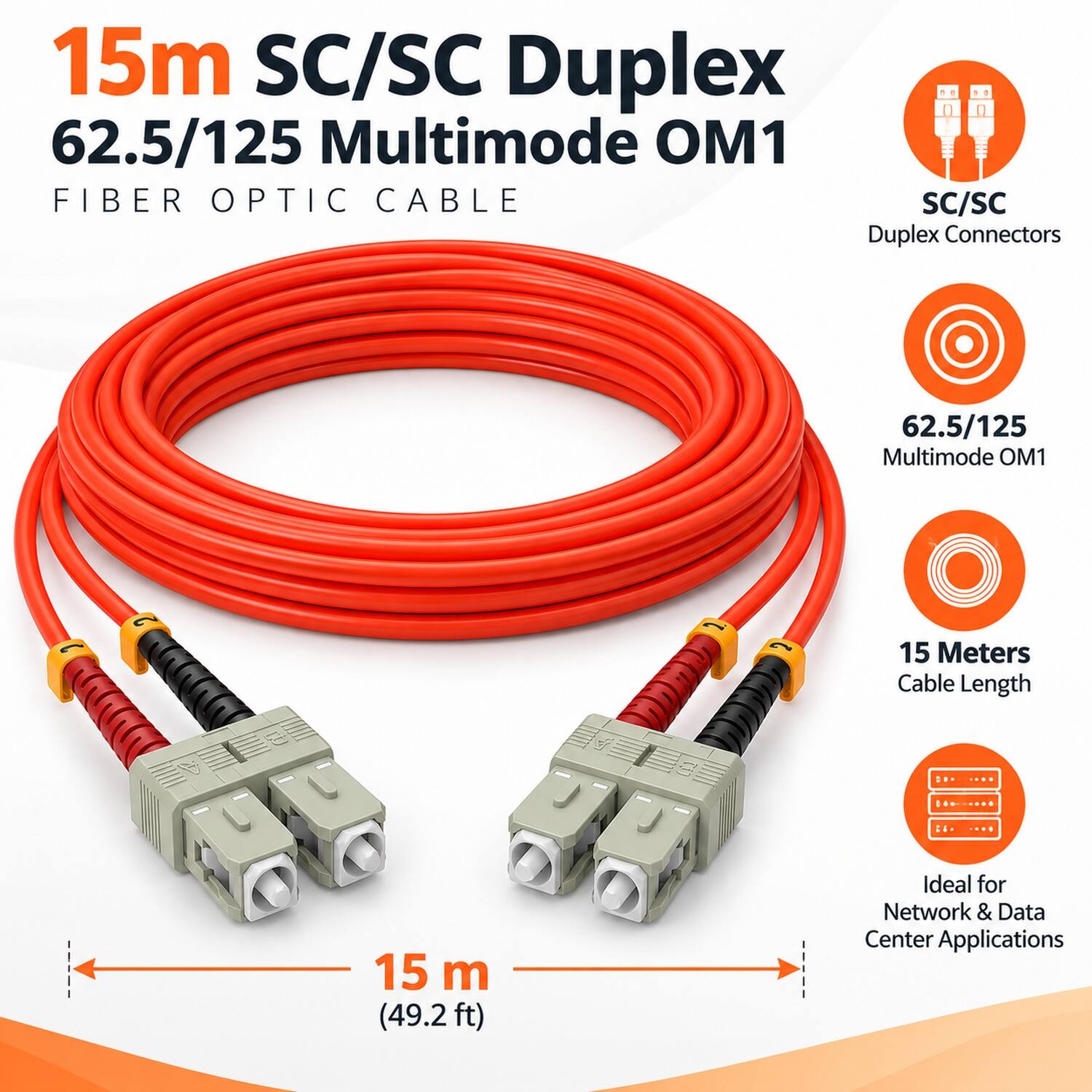15m SC/SC Duplex 62.5/125 Multimode OM1 FIBER OPTIC CABLE

SC/SC Duplex Connectors

62.5/125 Multimode OM1

15 Meters Cable Length

15 m (49.2ft)

Ideal for Network & Data Center Applications