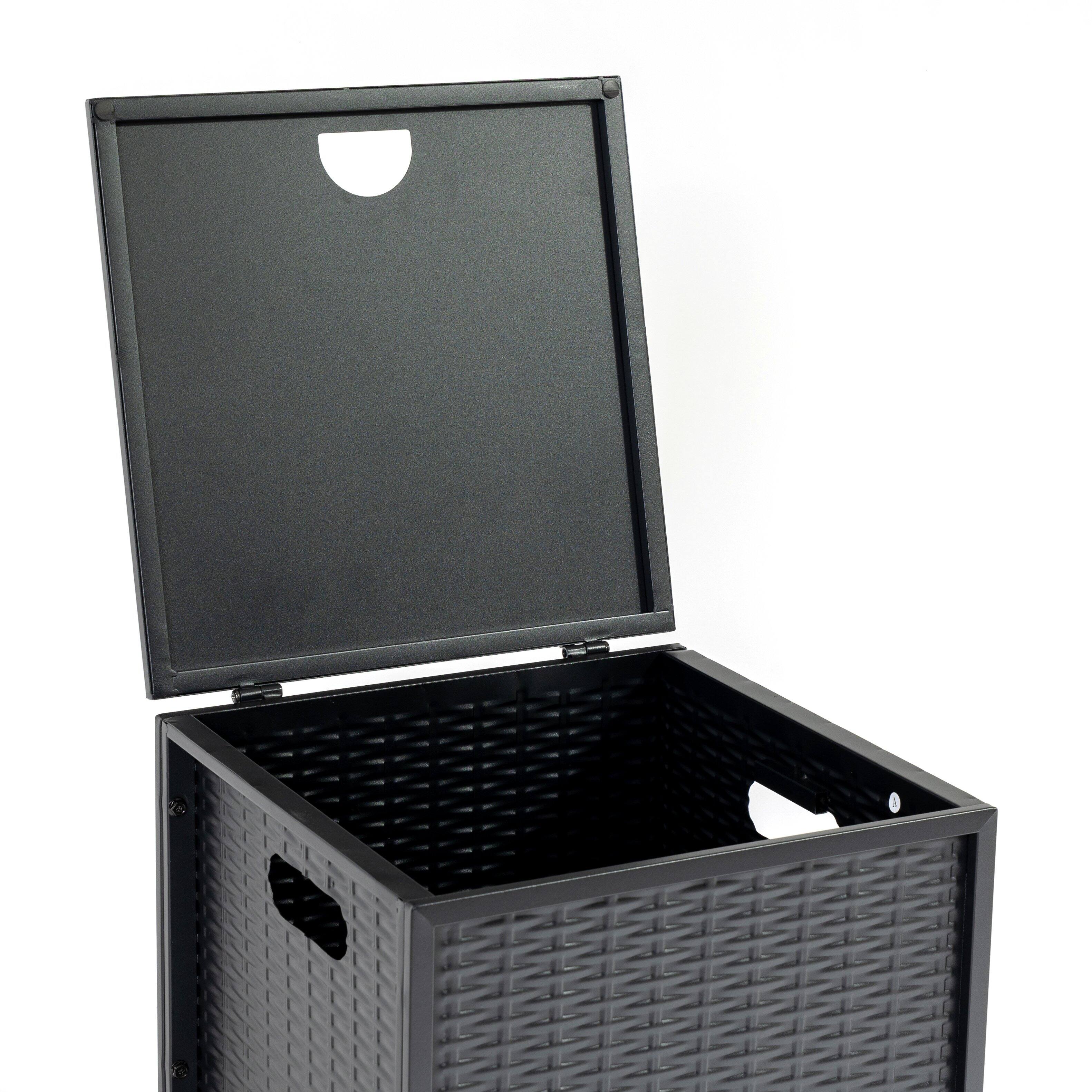 Back. Mondawe - Imitation Woven Rattan Surface Propane Tank Cover Table - Black.