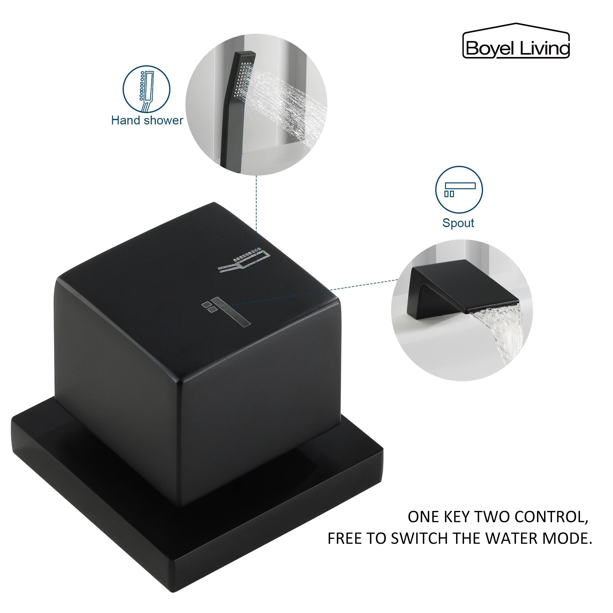 Boyel Living, Hand shower, Spout, ONE KEY TWO CONTROL, FREE TO SWITCH THE WATER MODE.
