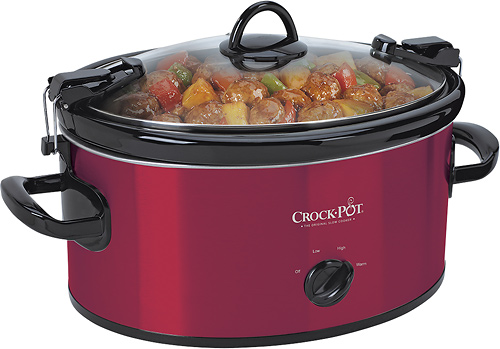 Courant Slow Cooker 3.2 Quart Crock Dishwasher Safe Stainproof Pot and  Glass Lid, Round Manual Slow Cooker, Red Stainless Steel 