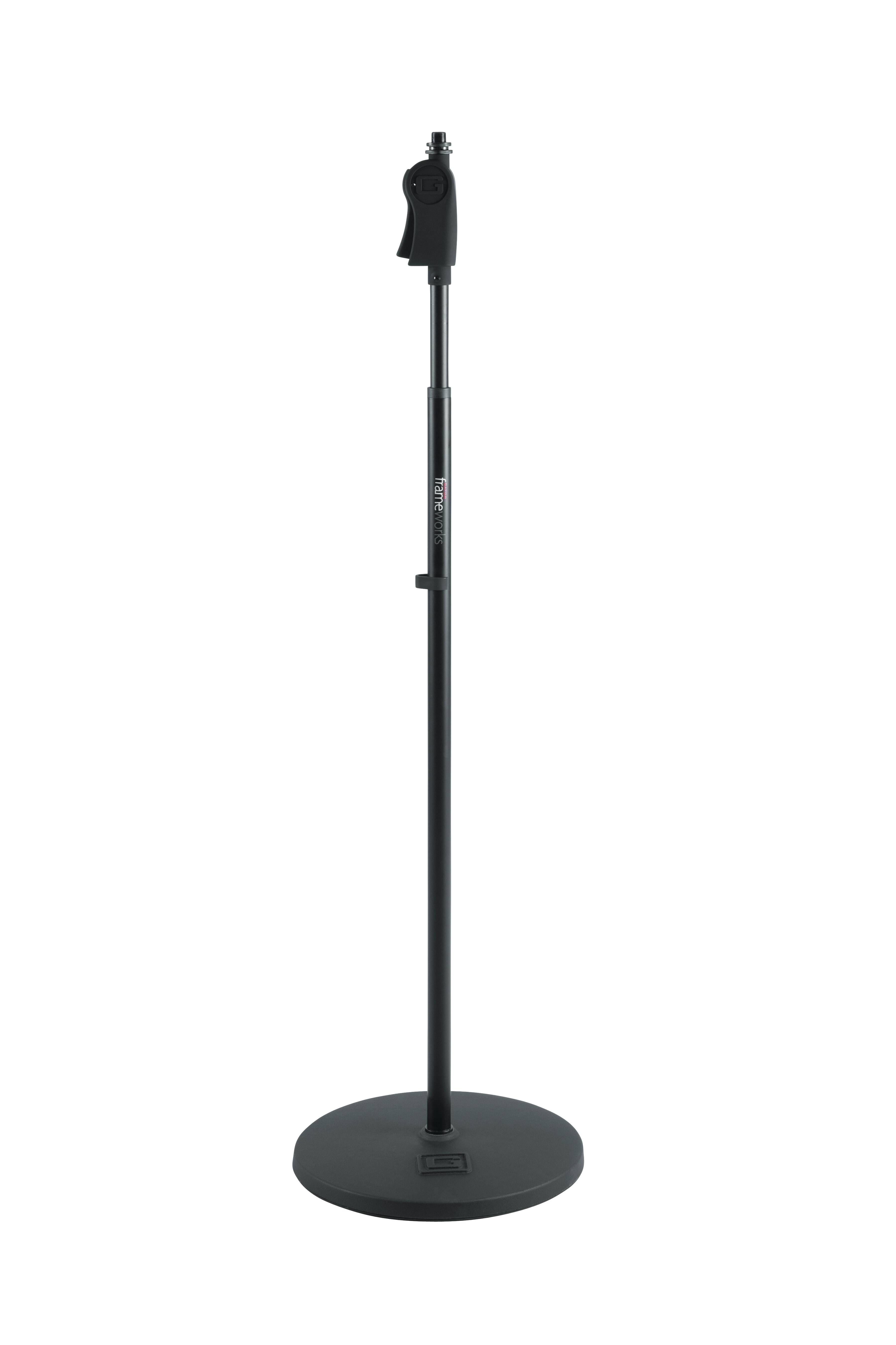 Gator Frameworks - Deluxe Round Base Mic Stand with 12" Weighted Base, Adjustable Height 40–63" One-Handed Soft Grip Clutch