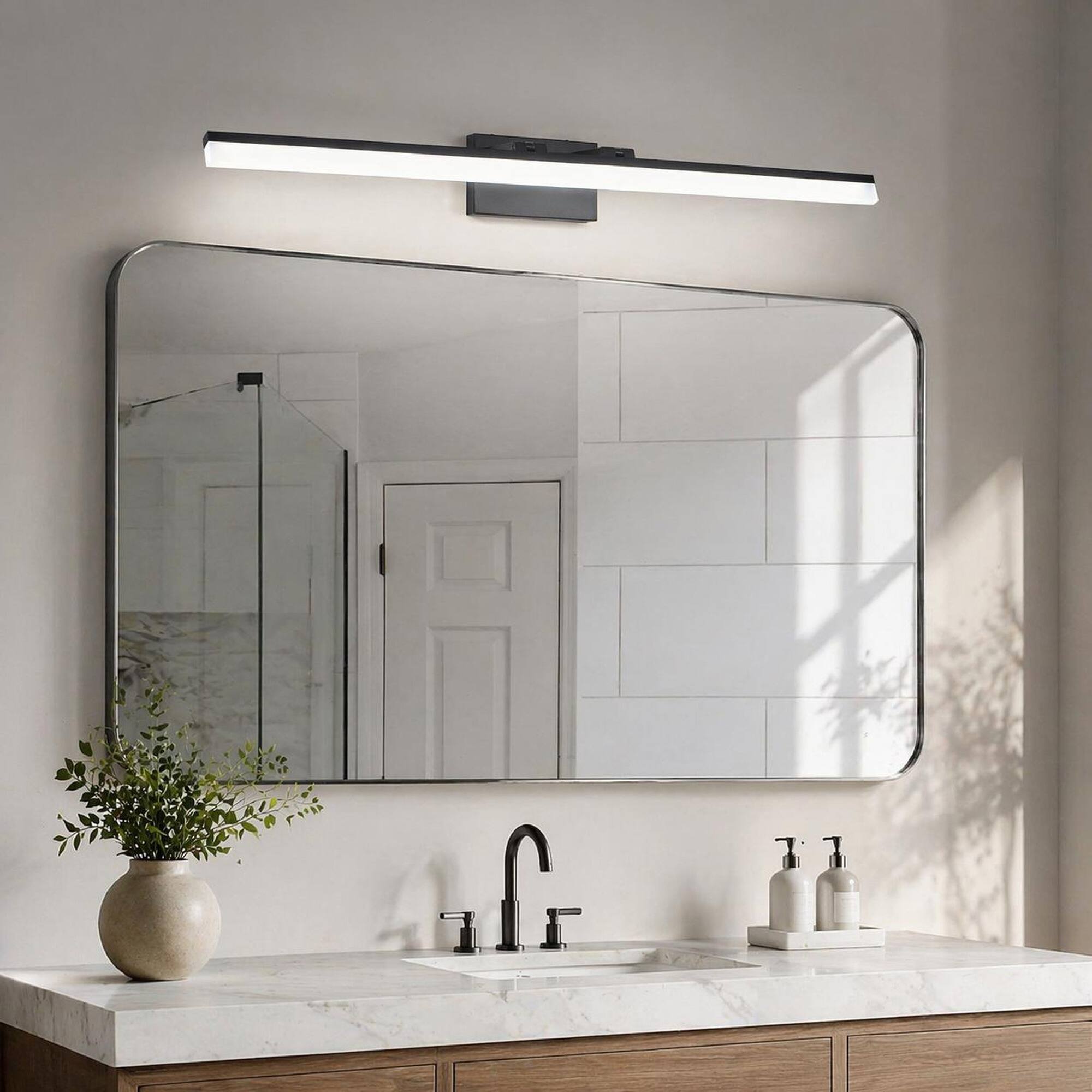 Back. RYHNUYNE - 39-Inch LED Vanity Light for Bathroom Mirror – Modern Black Aluminum & Iron Fixture with Adjustable Color Temperature.