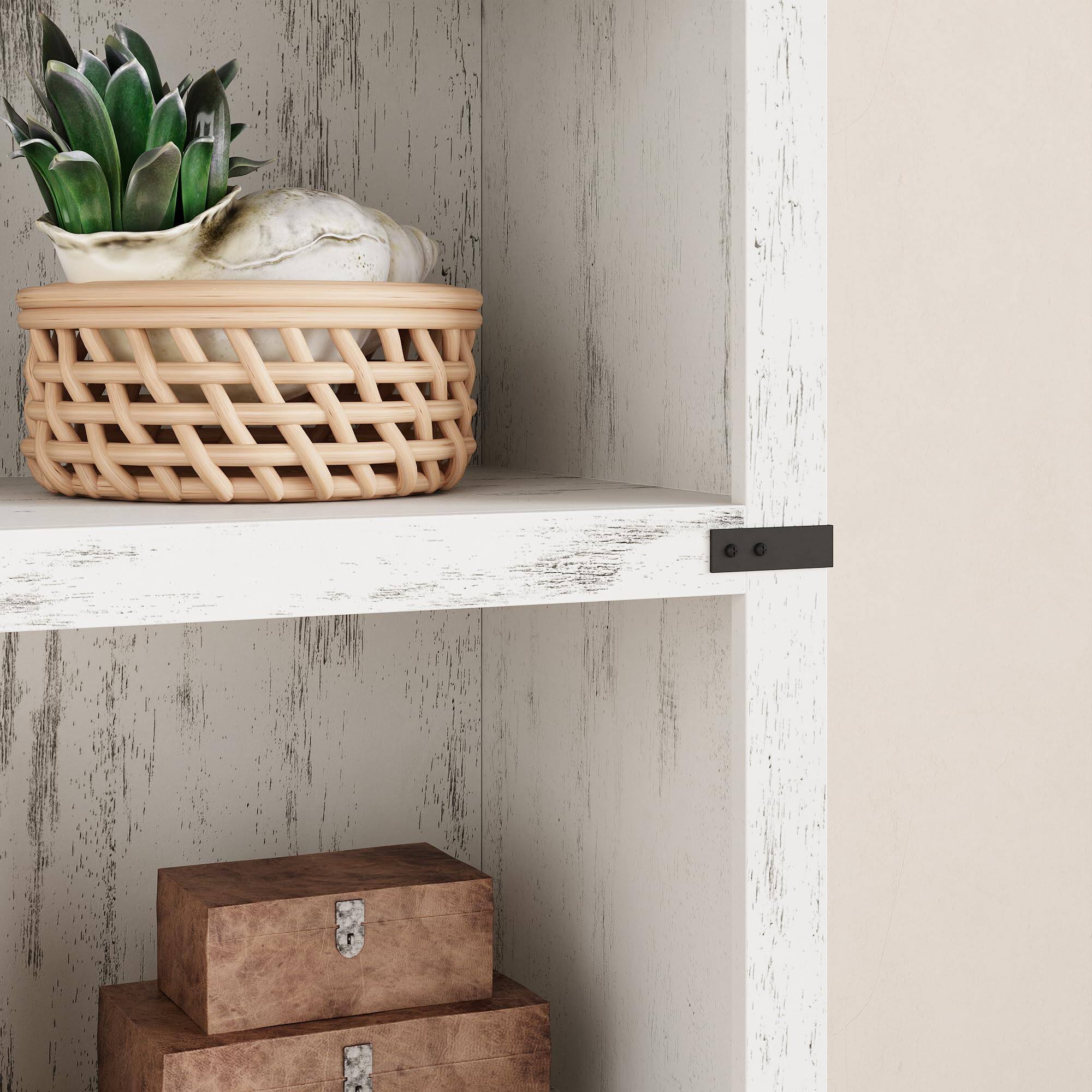 Alt View 4. Jojoka - 5 Tier Bookcase, Farmhouse Book Shelf with Storage, Tall Book Case Wooden 5 Shelf Bookcase - White.